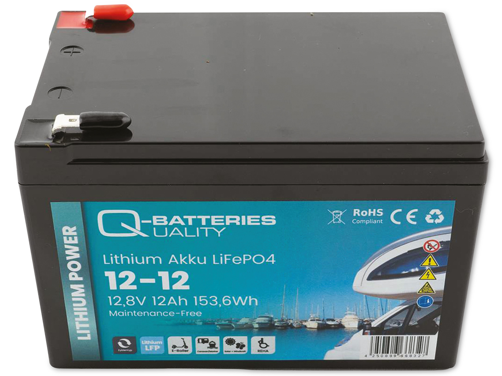 Q-BATTERIES Lithium Akku 12-12 12,8V, 12Ah, 153,6Wh LiFePO4 Batterie ...