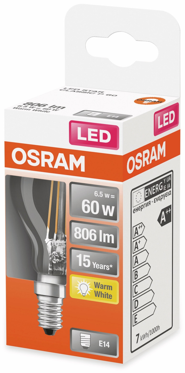 LEDLampe, OSRAM, E14, A++, 6,50 W, 806 lm, 2700 K online kaufen