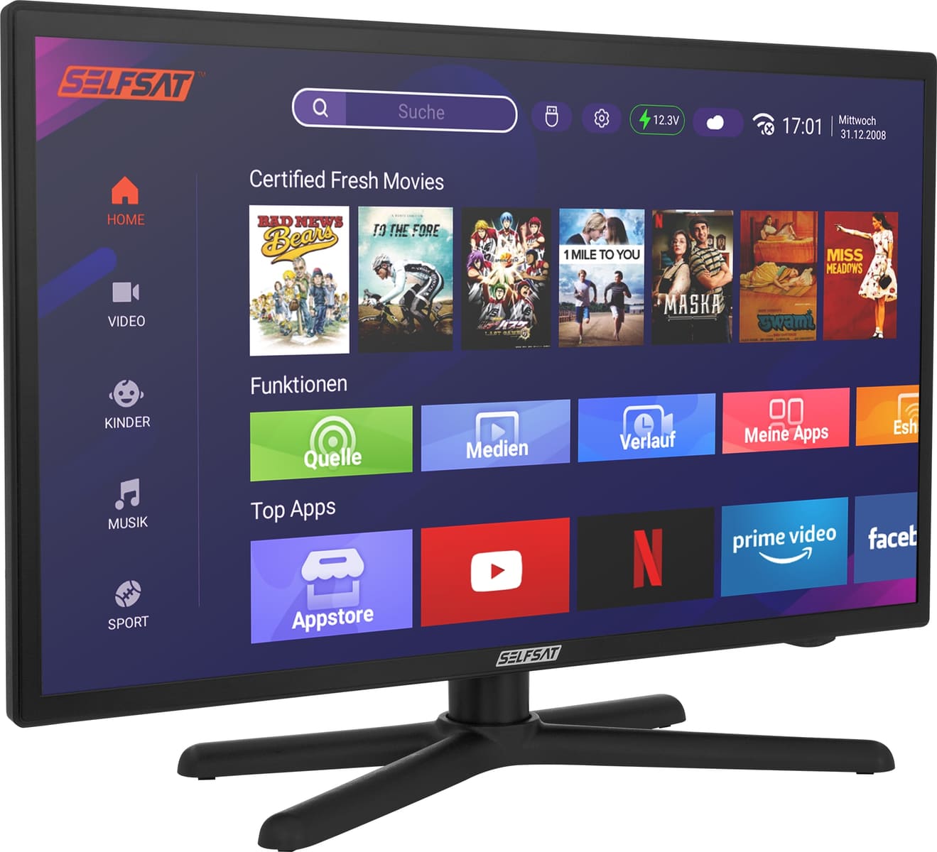 SELFSAT LED-TV Smart 1222, 22″ (55 cm), EEK: F, HD-Tuner, WLAN, Bluetooth