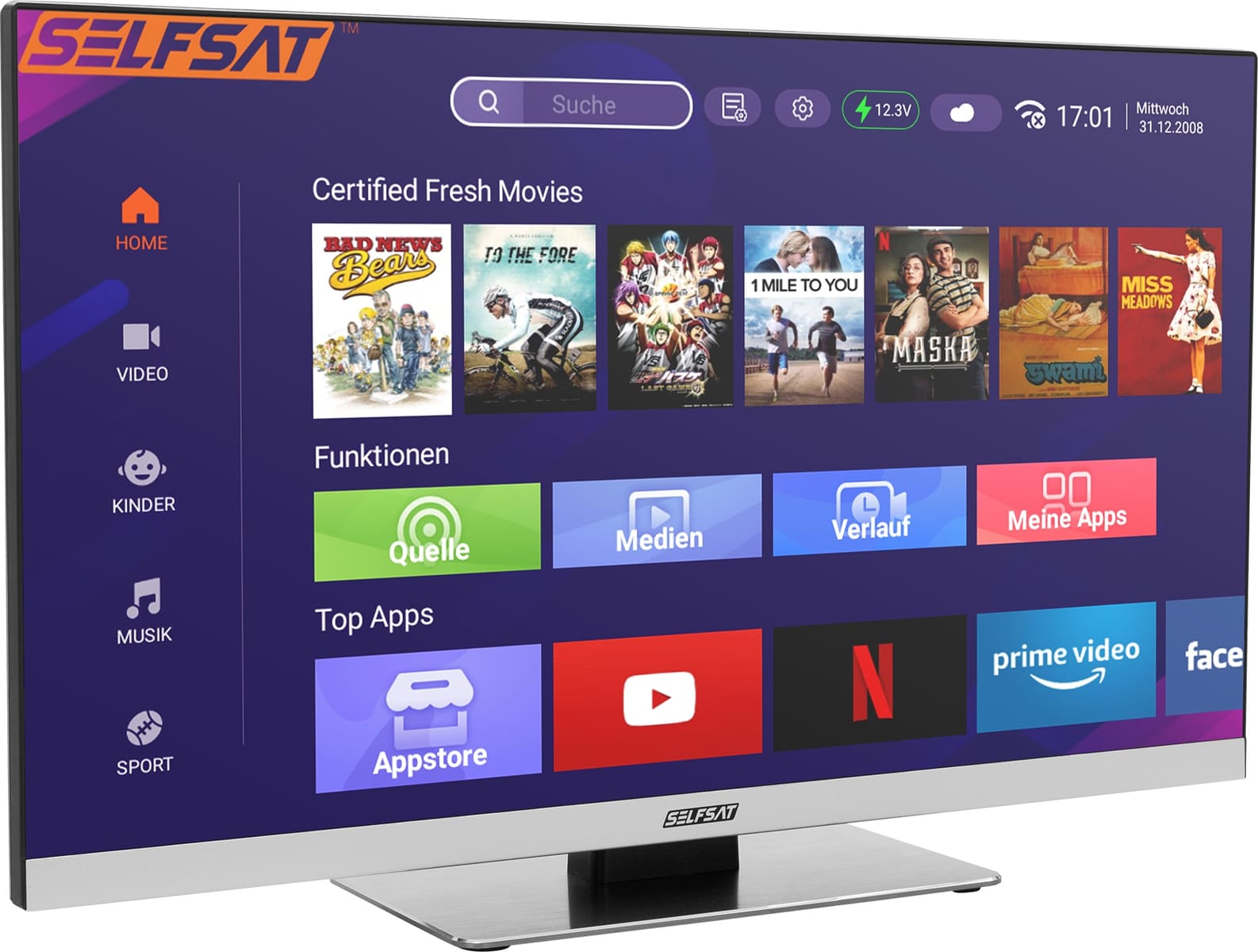 SELFSAT LED-TV Smart 1255, 22″ (55 cm), EEK: F, HD-Tuner, WLAN, Bluetooth