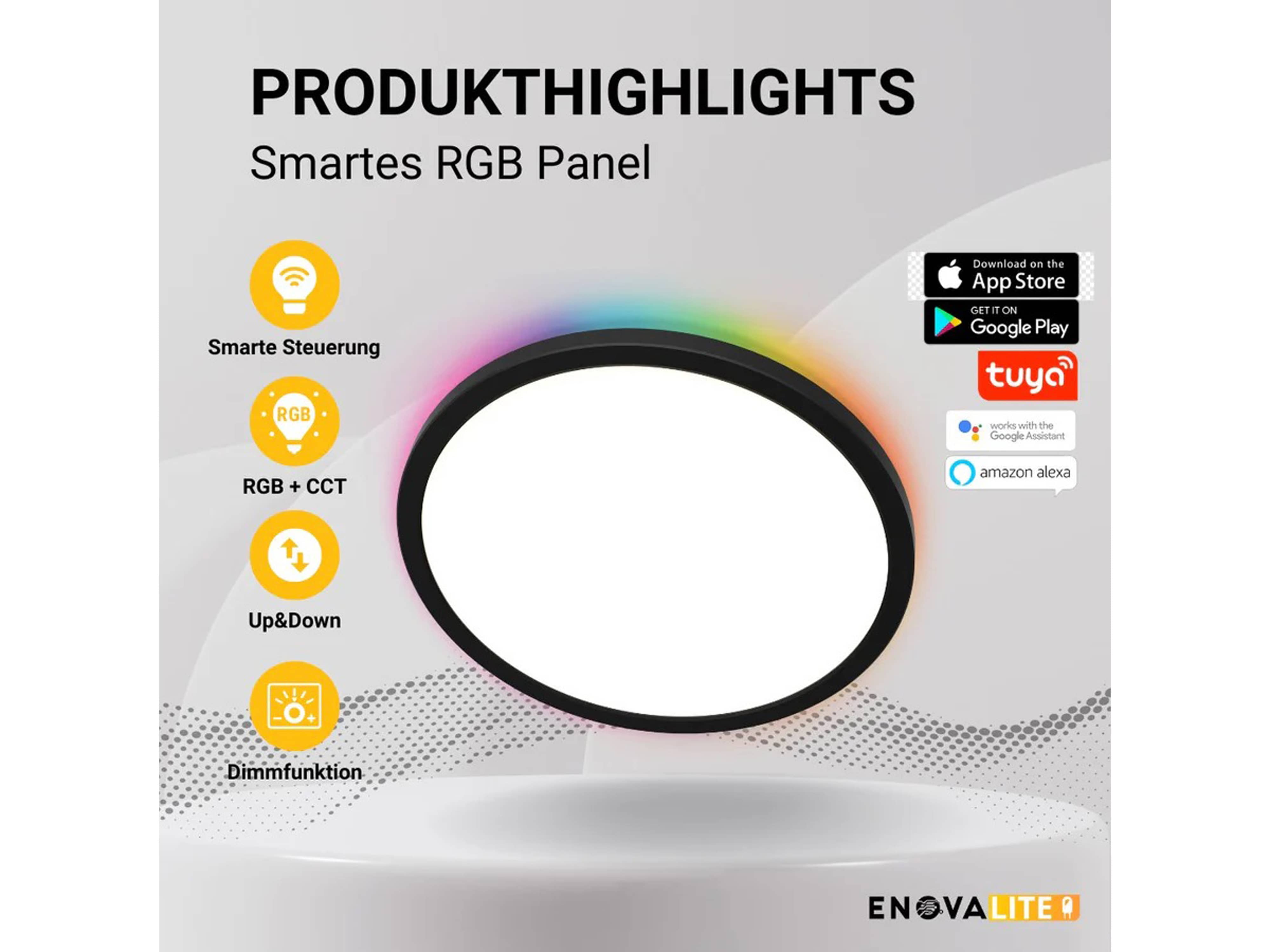 ENOVALITE LED-Panel, EEK: F, 36W, 3760lm, RGBTW, ø400, smart