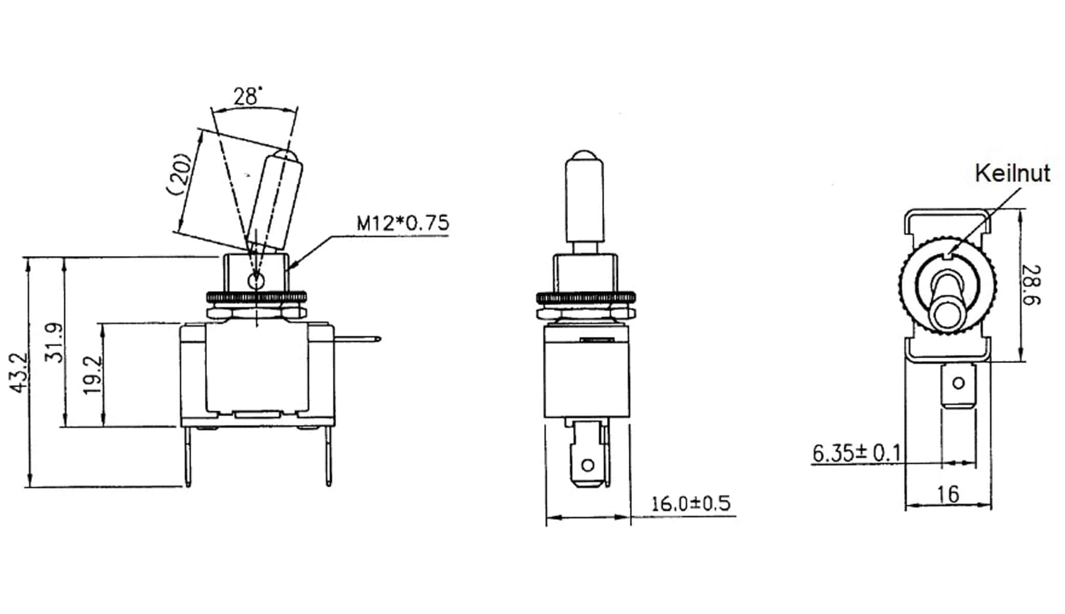 KFZ-Kippschalter, 12 V/20 A, Weiße LED Beleuchtung