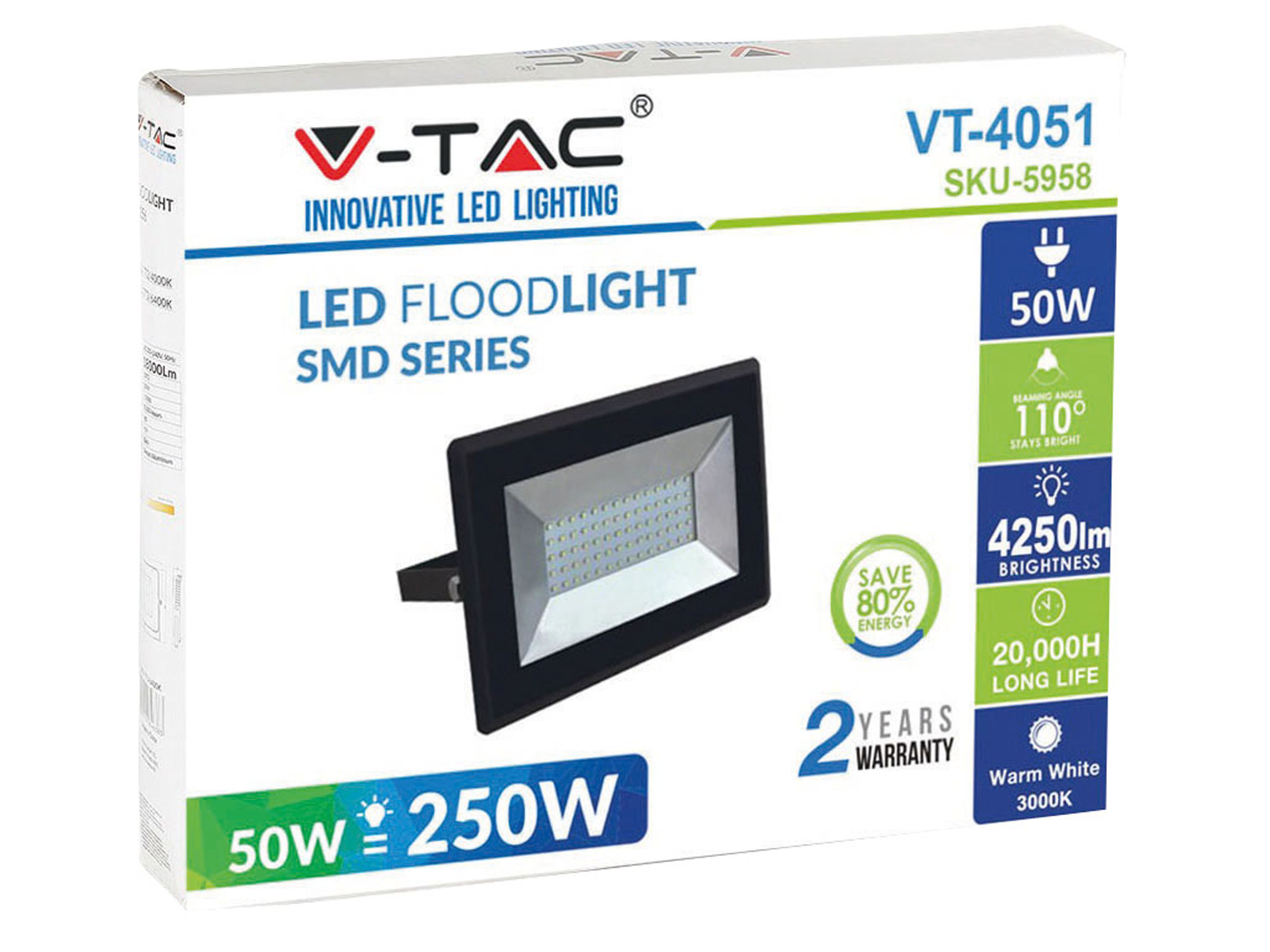 V-TAC LED-Flutlichtstrahler VT-4051 (5959), EEK: F, 50 W, 4250 lm, 4000 K