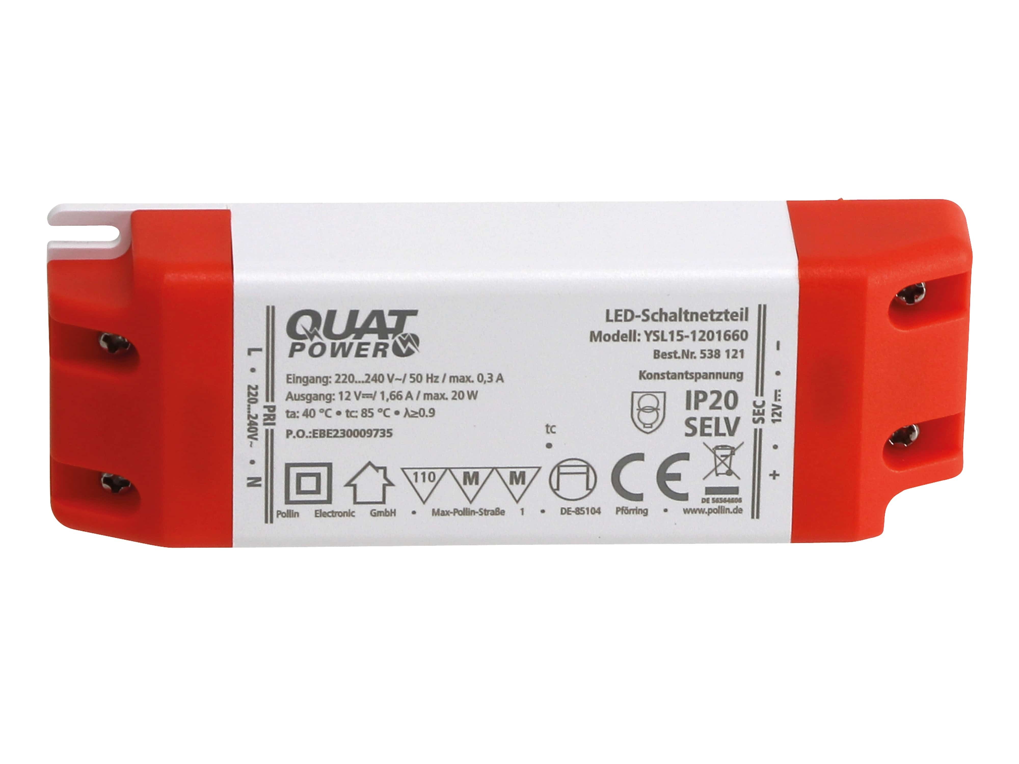 QUATPOWER LED-Schaltnetzteil YSL15-1201660, 12 V, 20 W