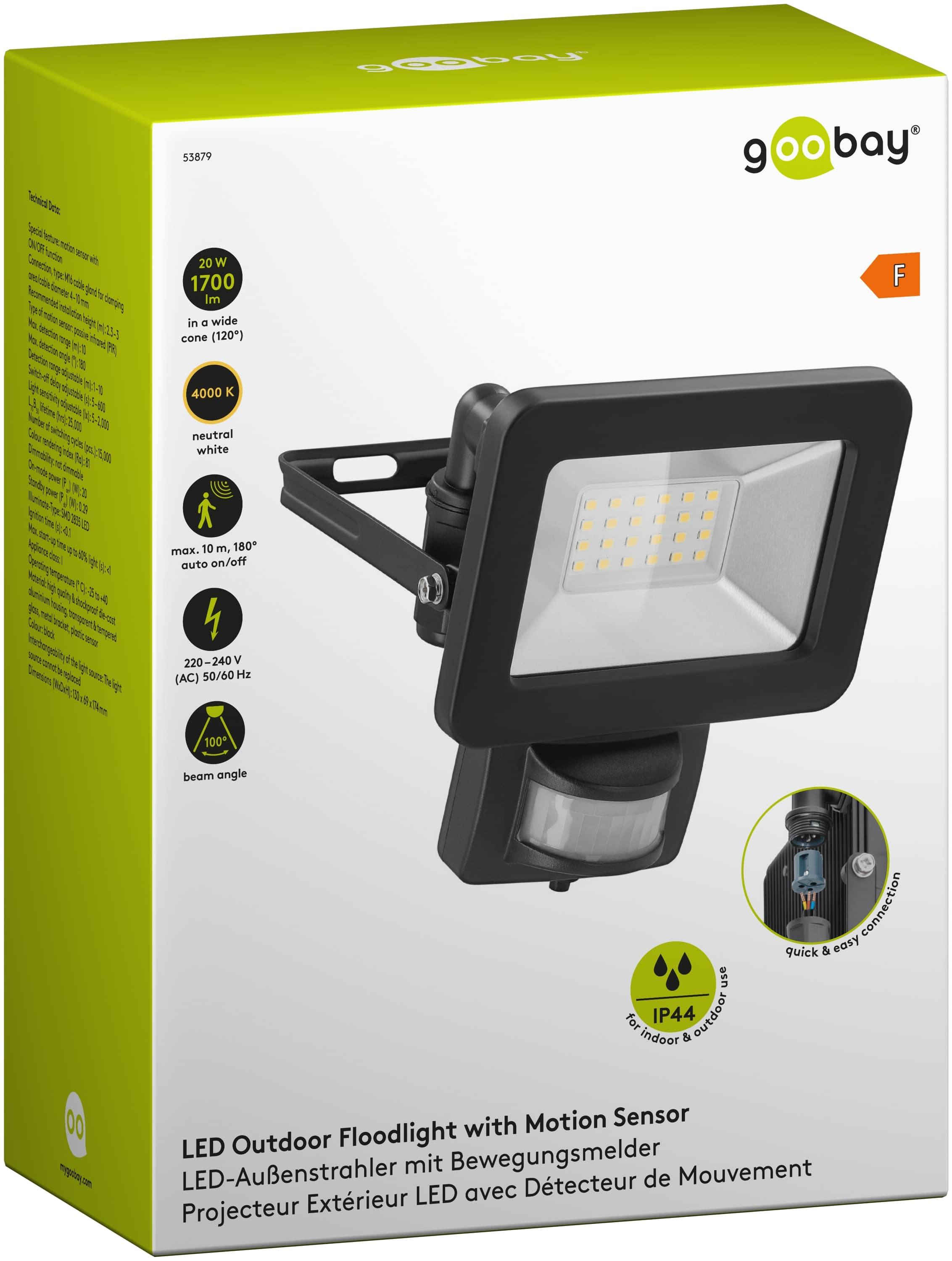 GOOBAY LED-Fluter mit Bewegungsmelder, 20W, 1700lm, 4000K, schwarz