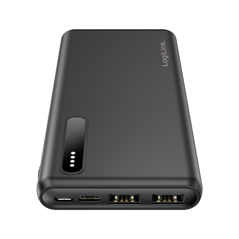 LOGILINK Powerbank PA0311 schwarz, 8000 mAh, 2x USB-A, 2-in-1-Kabel