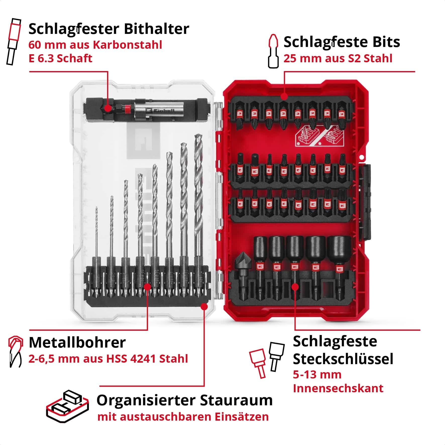 EINHELL Bit- & Bohrer-Set, 108773, M-Case, 39-teilig