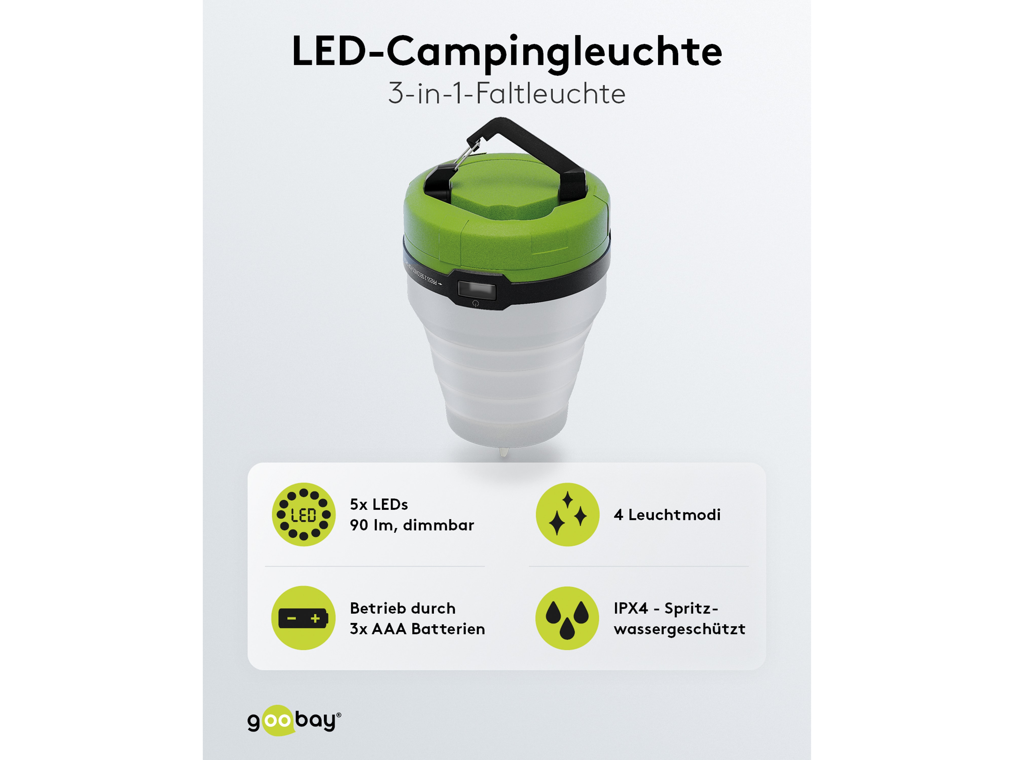 GOOBAY LED-Campingleuchte, faltbar, batteriebetrieben