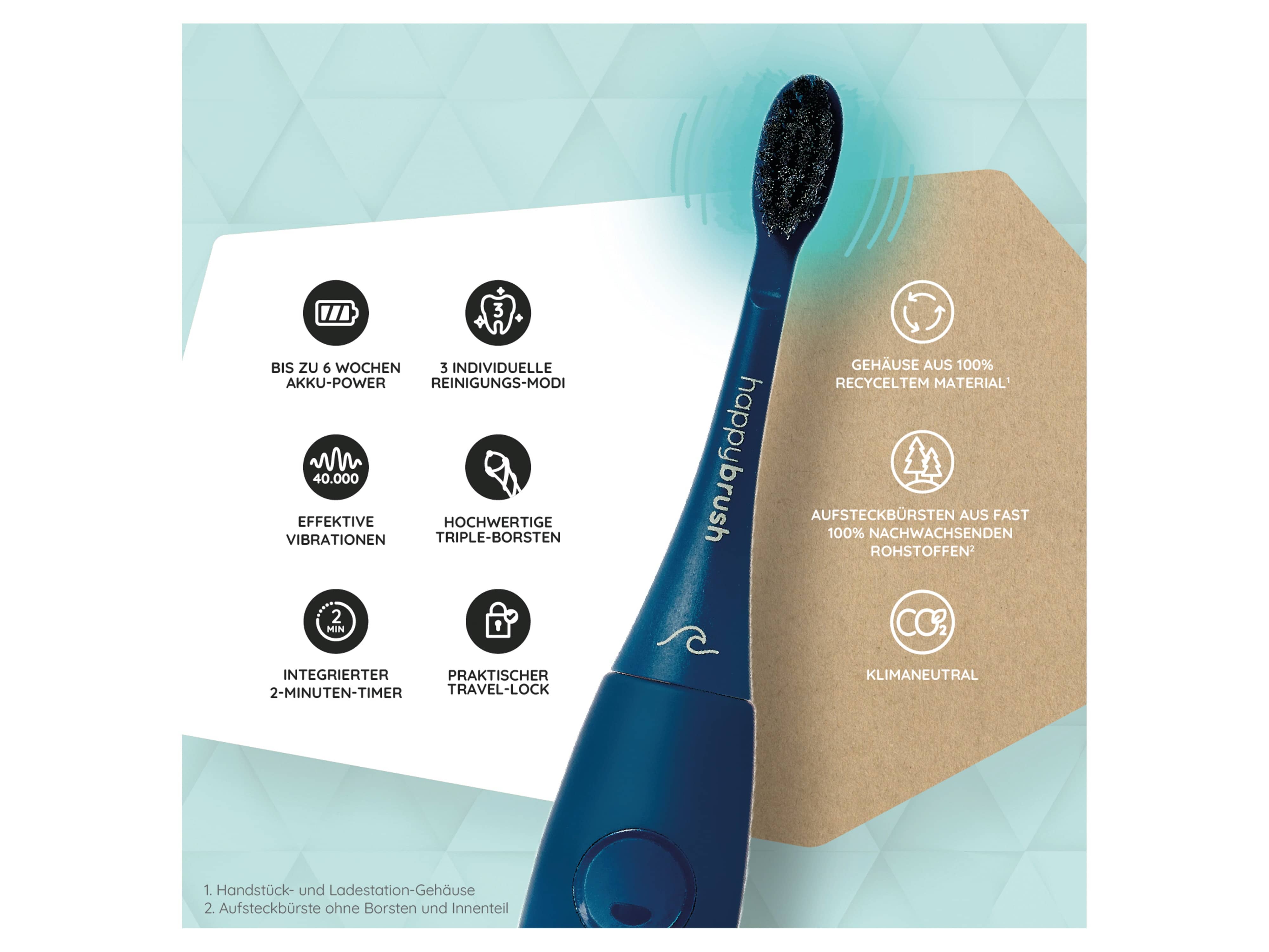 HAPPYBRUSH Elektrische Zahnbürste ECO VIBE 3, Starterkit Ocean