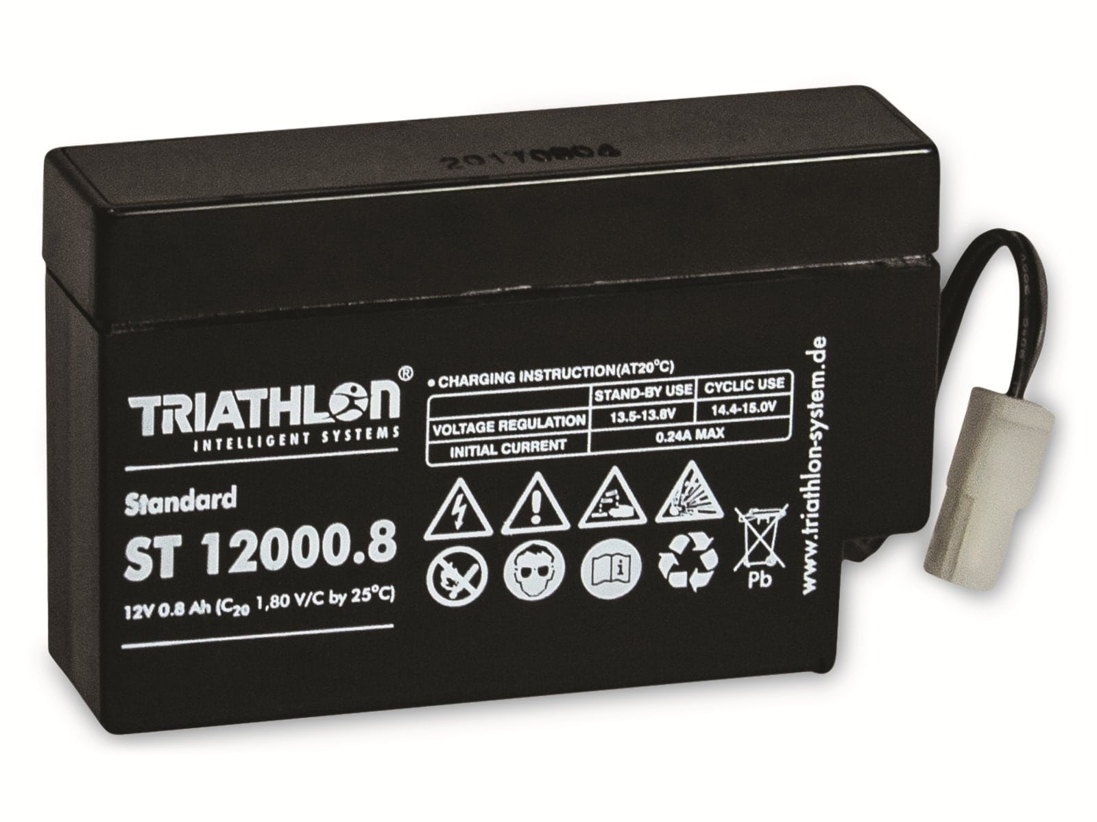 TRIATHLON Bleiakku, 12V/800mAh, Kabel mit AMP-Buchse