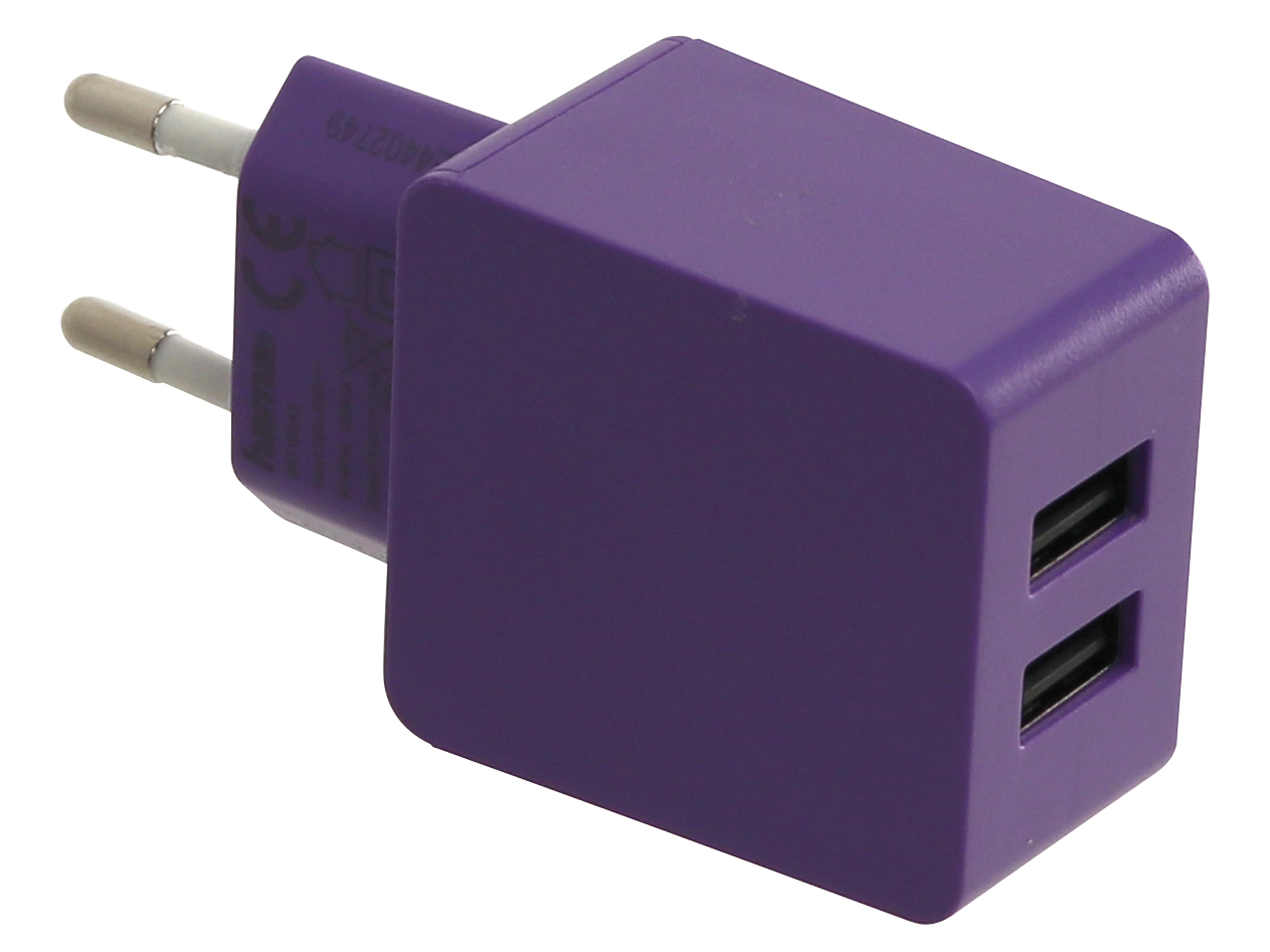 HAMA USB-Ladegerät, 2-Fach, 12 W, Lila, 4 Stück