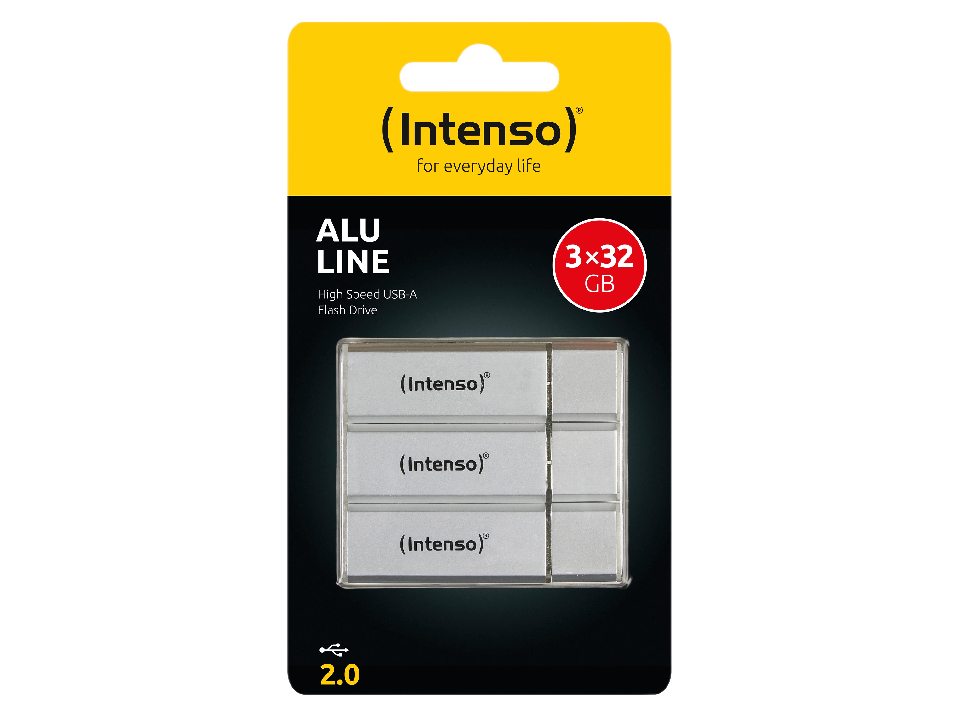 INTENSO USB 2.0-Stick Alu Line, 32 GB, 3er Pack, silber