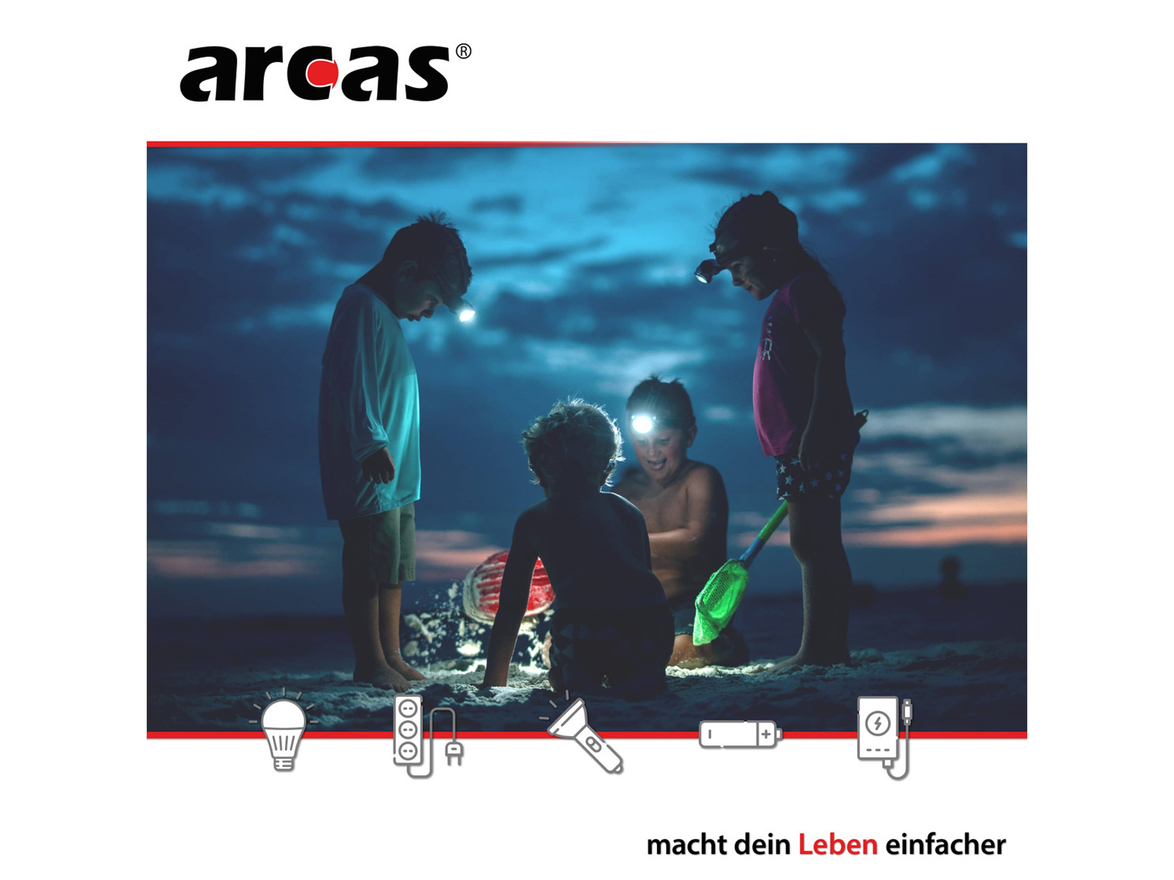 ARCAS LED-Stirnlampe, COB, 3 W, 120 lm, 4 Funktionen, inkl. Batterien