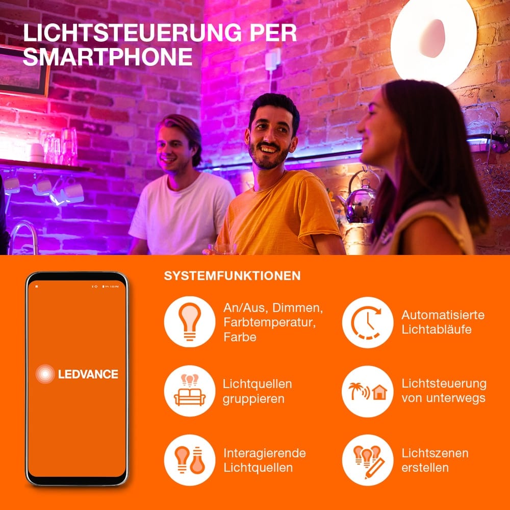 LEDVANCE LED-Lampe SMART+ WiFi Classic, A60, E27, EEK: F, 9,5 W, 1055 lm, 2700 K, Smart, 3 Stück