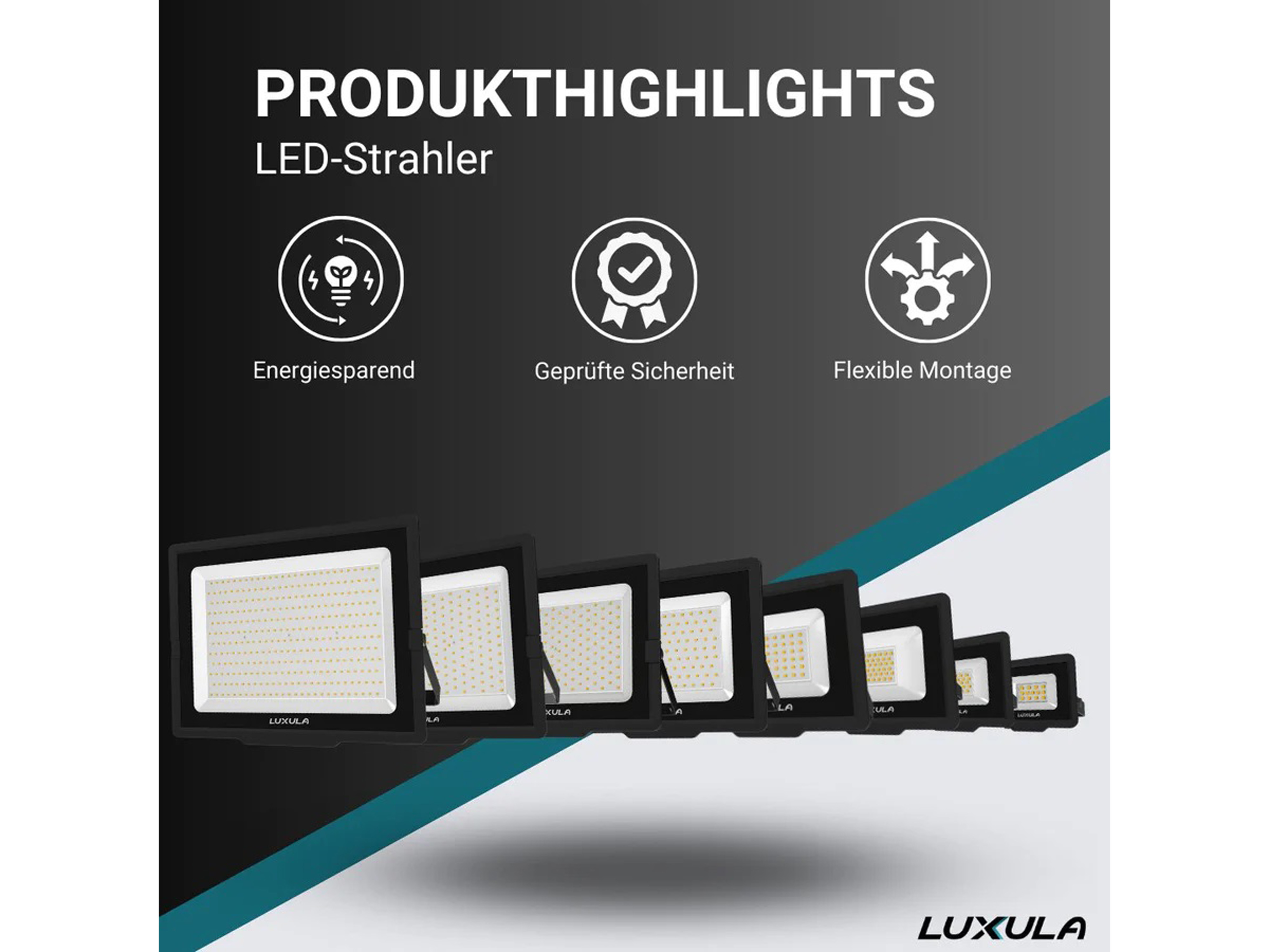 LUXULA LED-Fluter, EEK: F, 50W, 5000lm, 4000K, schwarz