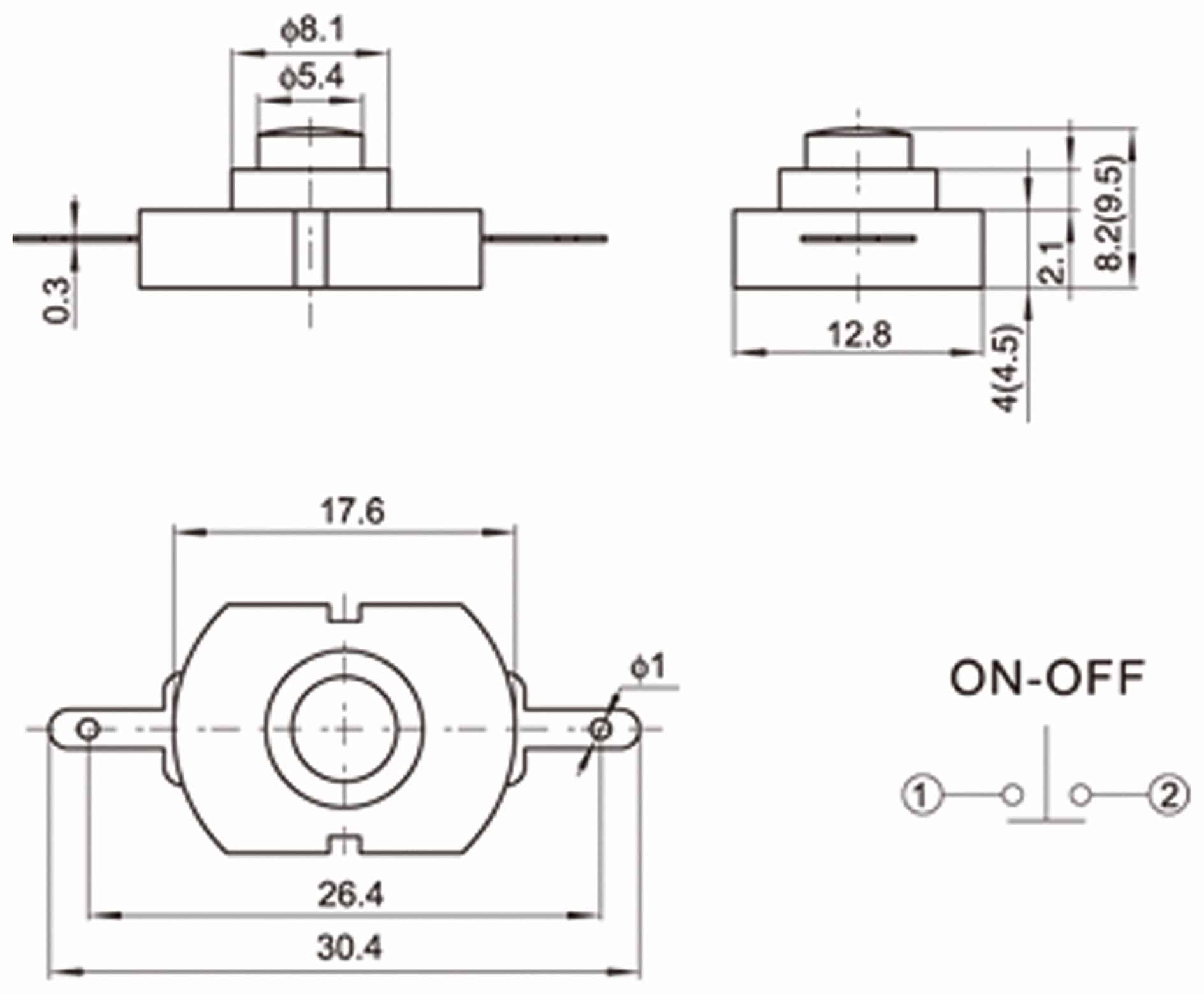 Miniatur-Druckschalter YT-1813-D, 17,6x12,8 mm, Ein/Aus