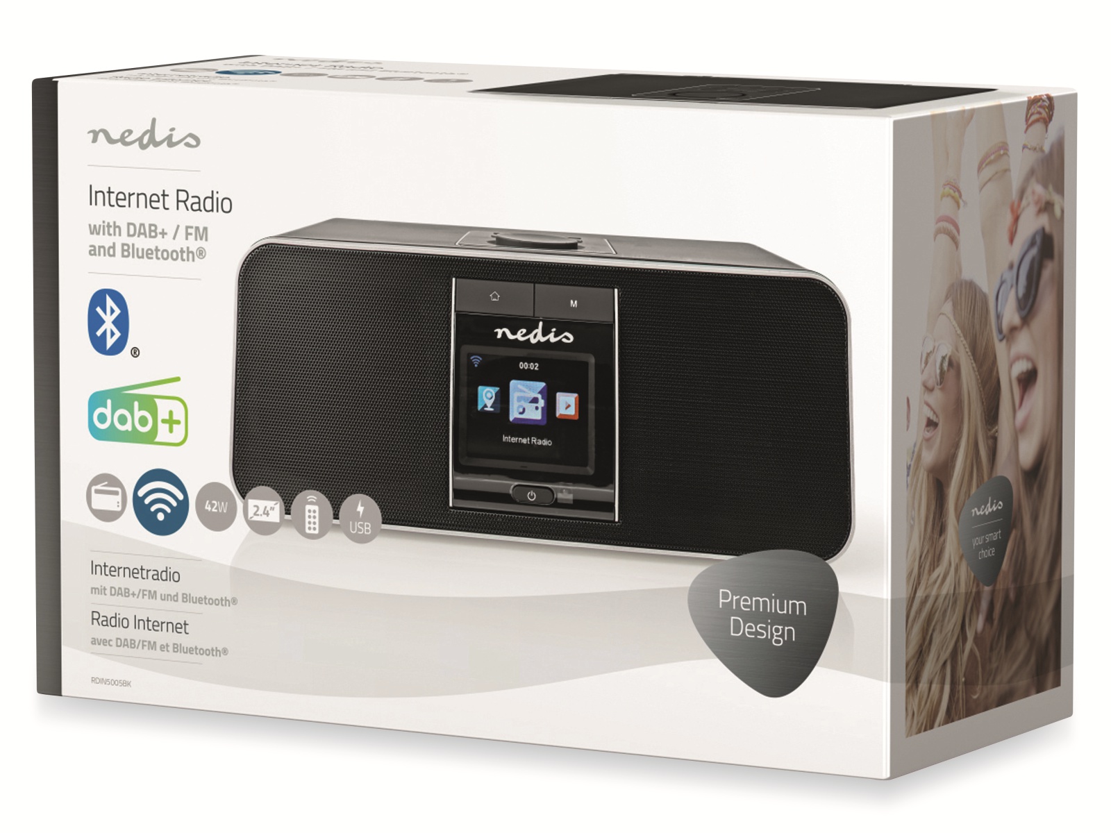 NEDIS Internetradio RDIN5005BK, 42 W, DAB+/FM, Bluetooth, schwarz