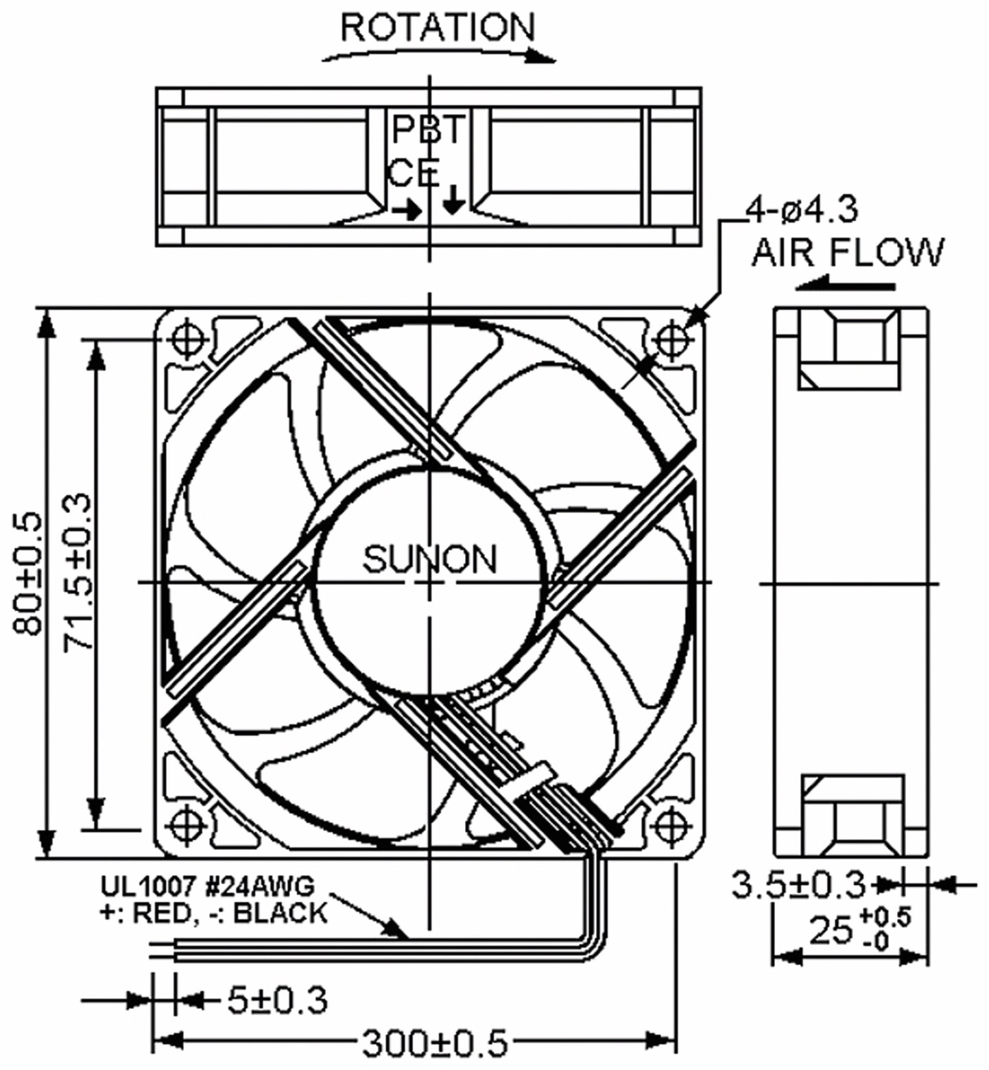 SUNON Axiallüfter HA80251V41000UA99, 80x25 mm, 12 V-