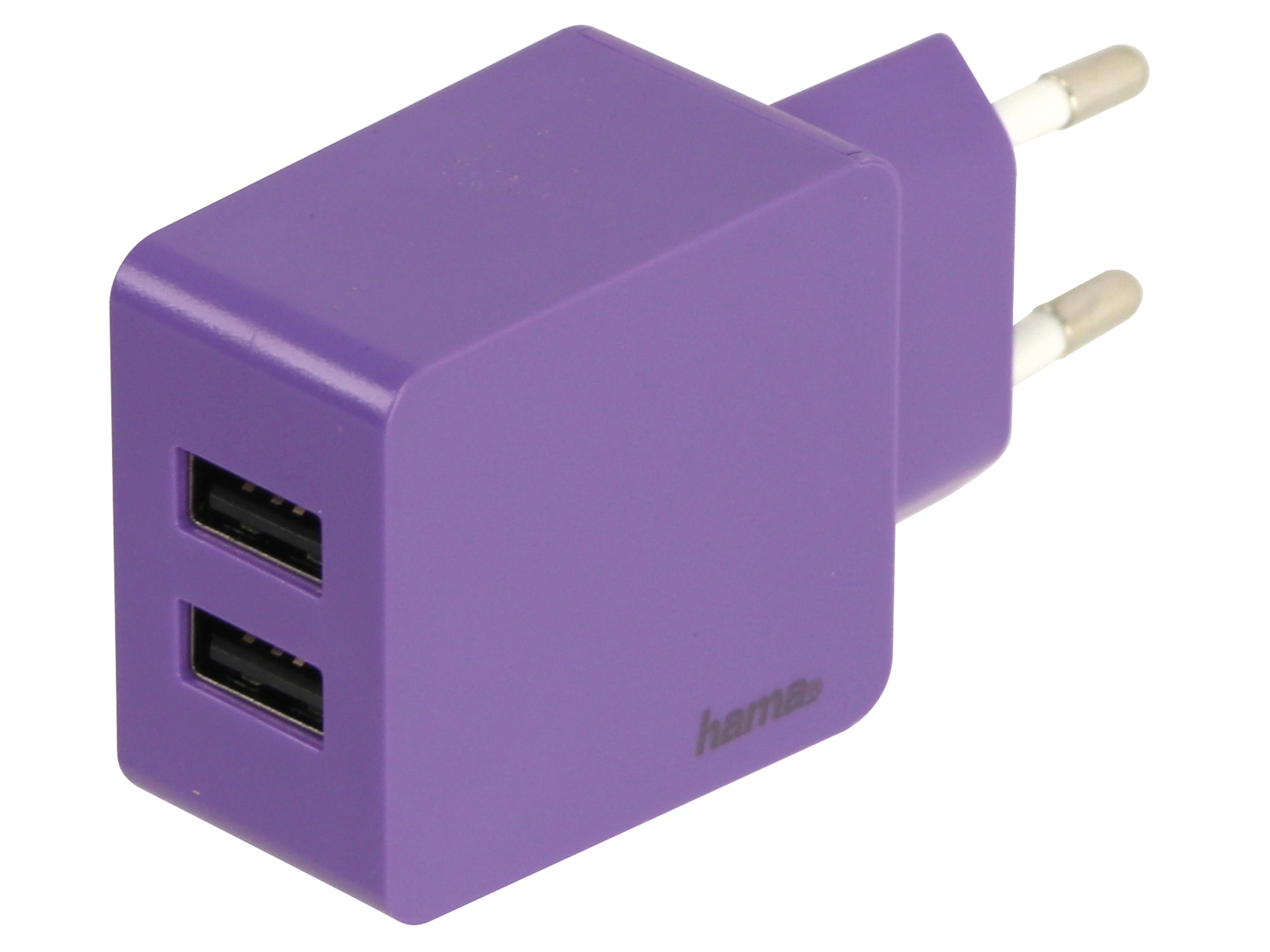 HAMA USB-Ladegerät, 2-Fach, 12 W, Lila, 4 Stück