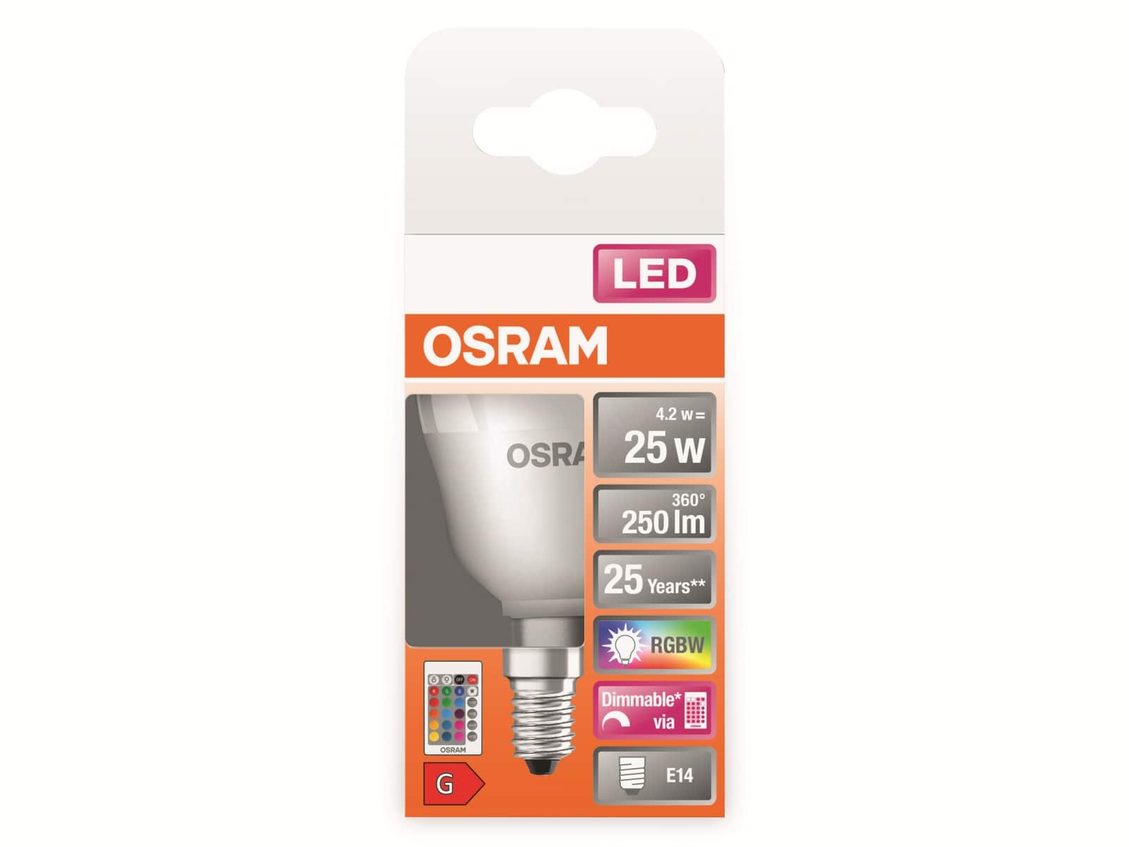 OSRAM LED-Lampe P25 mit Fernbedienung, E14, EEK: G, 4,2 W, 250 lm, 2700 K