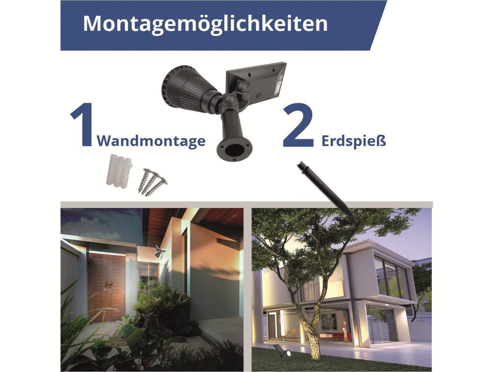 OPTONICA LED-Wegeleuchte 9323 Solar-Gartenspot, 1,5 W, Licht blau, schwarz