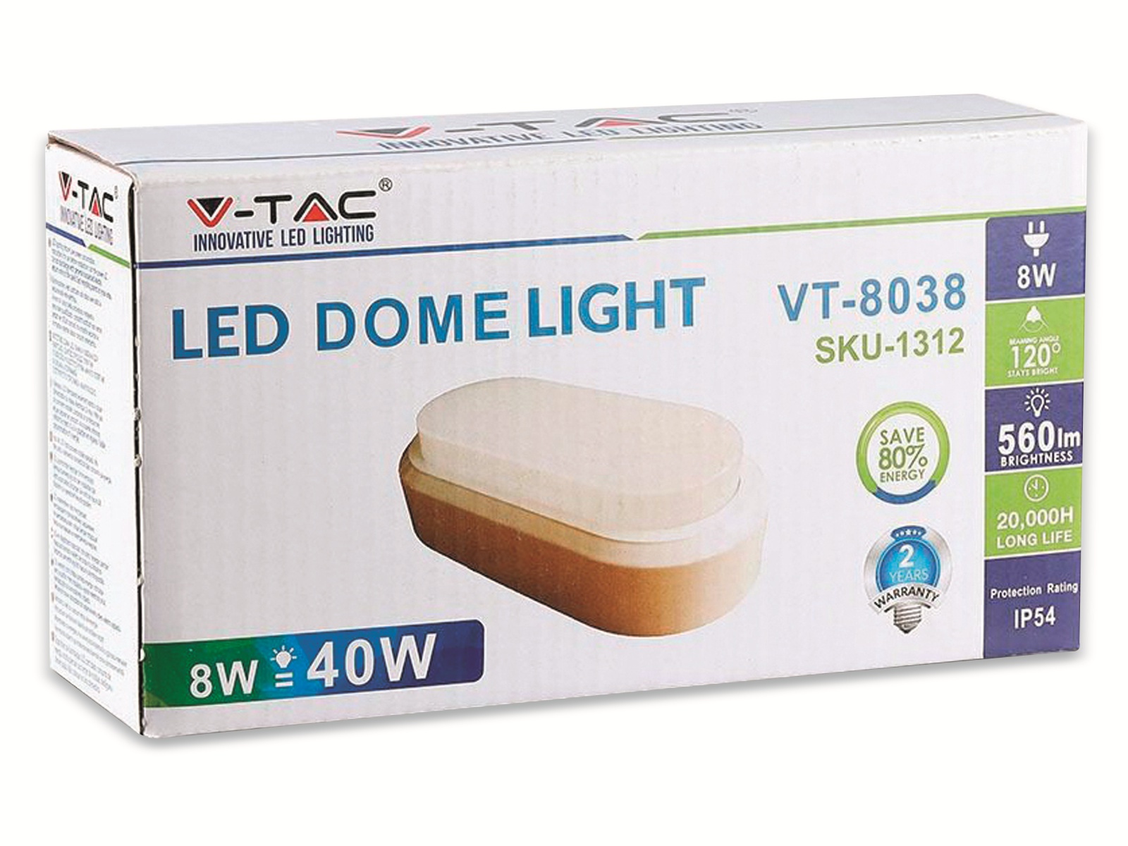 LED-Wand Leuchte VT-8038 (1311), EEK: G, 8 W, 560 lm, 3000 K, IP54, weiß