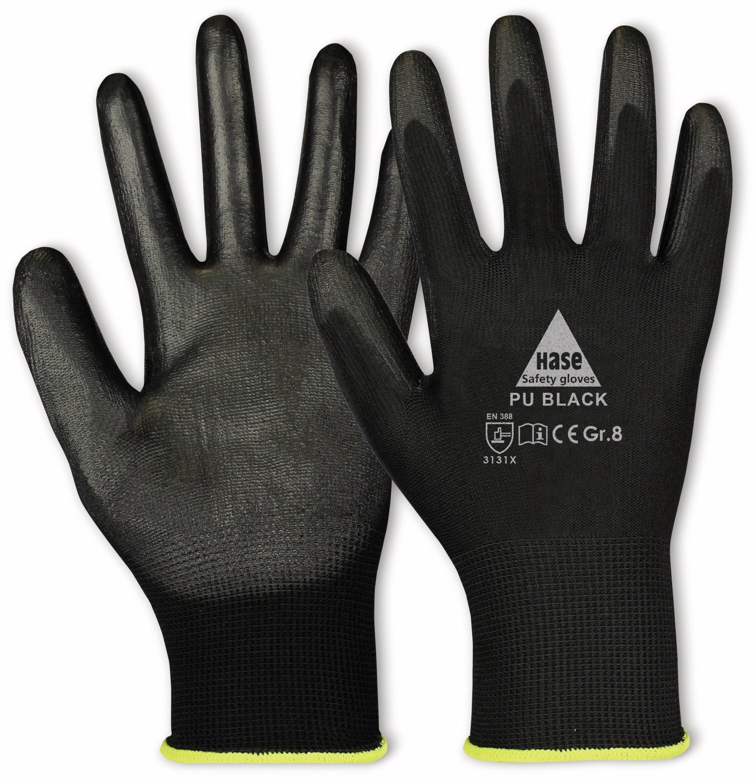 HASE SAFETY GLOVES Arbeitshandschuhe PU, PU black, EN 388, EN 420, schwarz, Größe 8