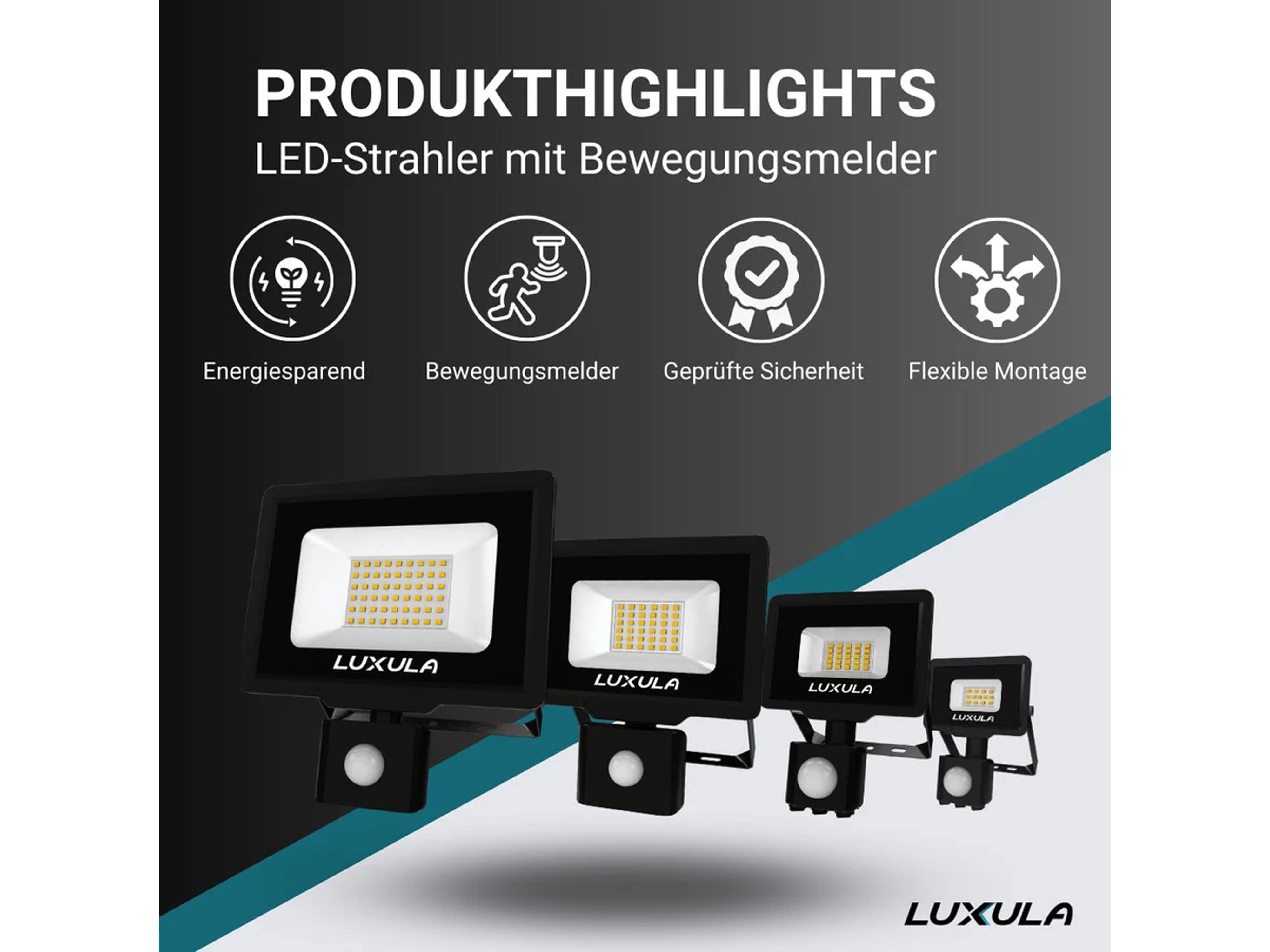 LUXULA LED-Fluter mit Bewegungsmelder, EEK: F, 10W, 1000lm, 3000K, schwarz