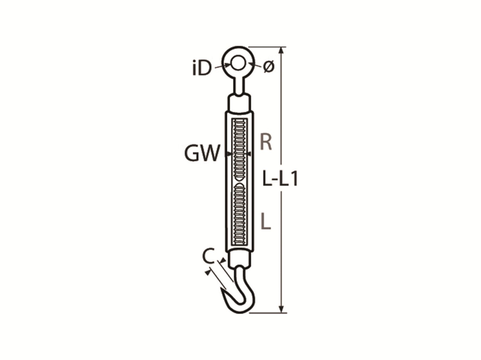 MARINETECH Seilspanner Edelstahl A4, M3, 130 mm, Auge Auge