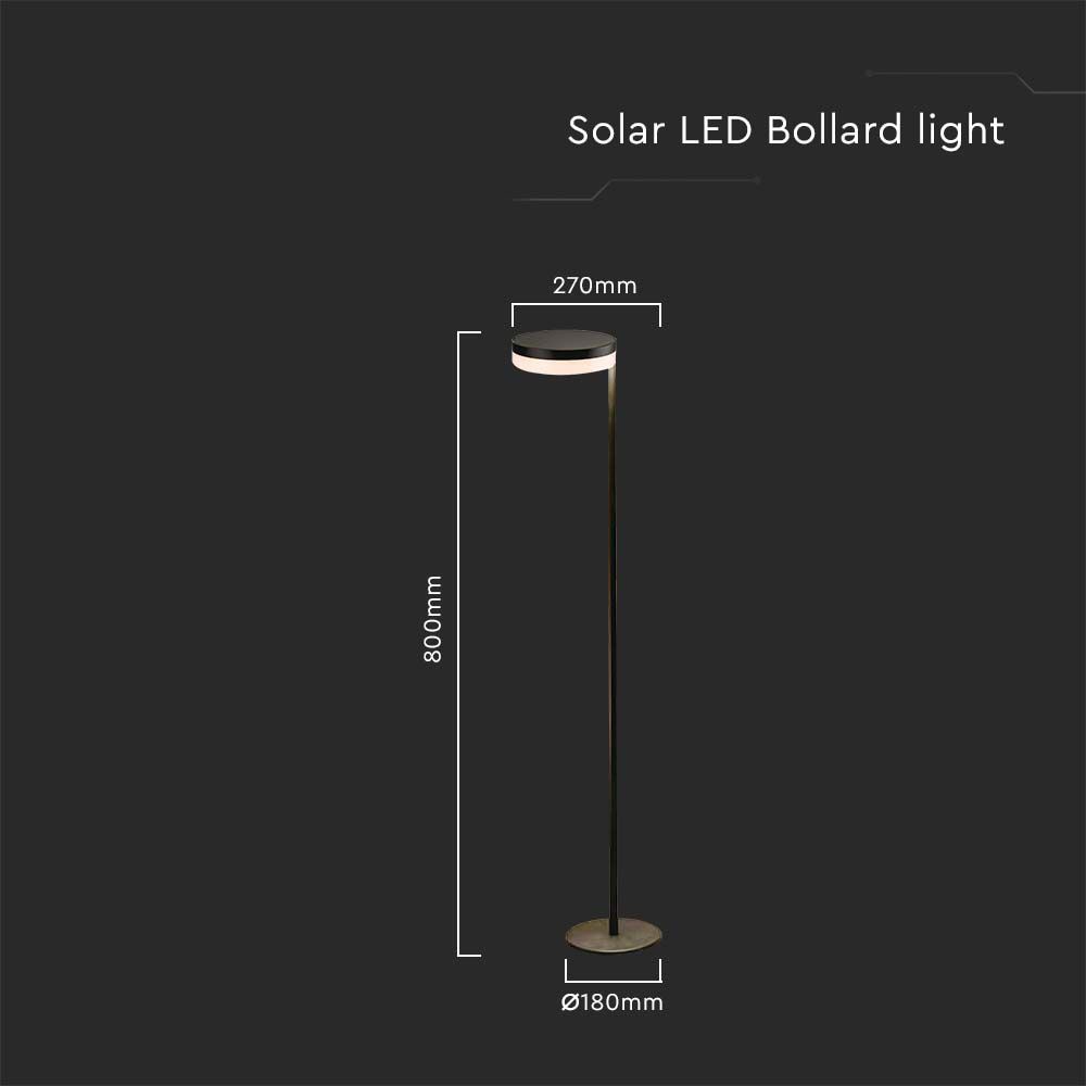 V-TAC Solar LED-Poller-Außenleuchte VT-1137, 2 W, 3000 K, IP54, schwarz