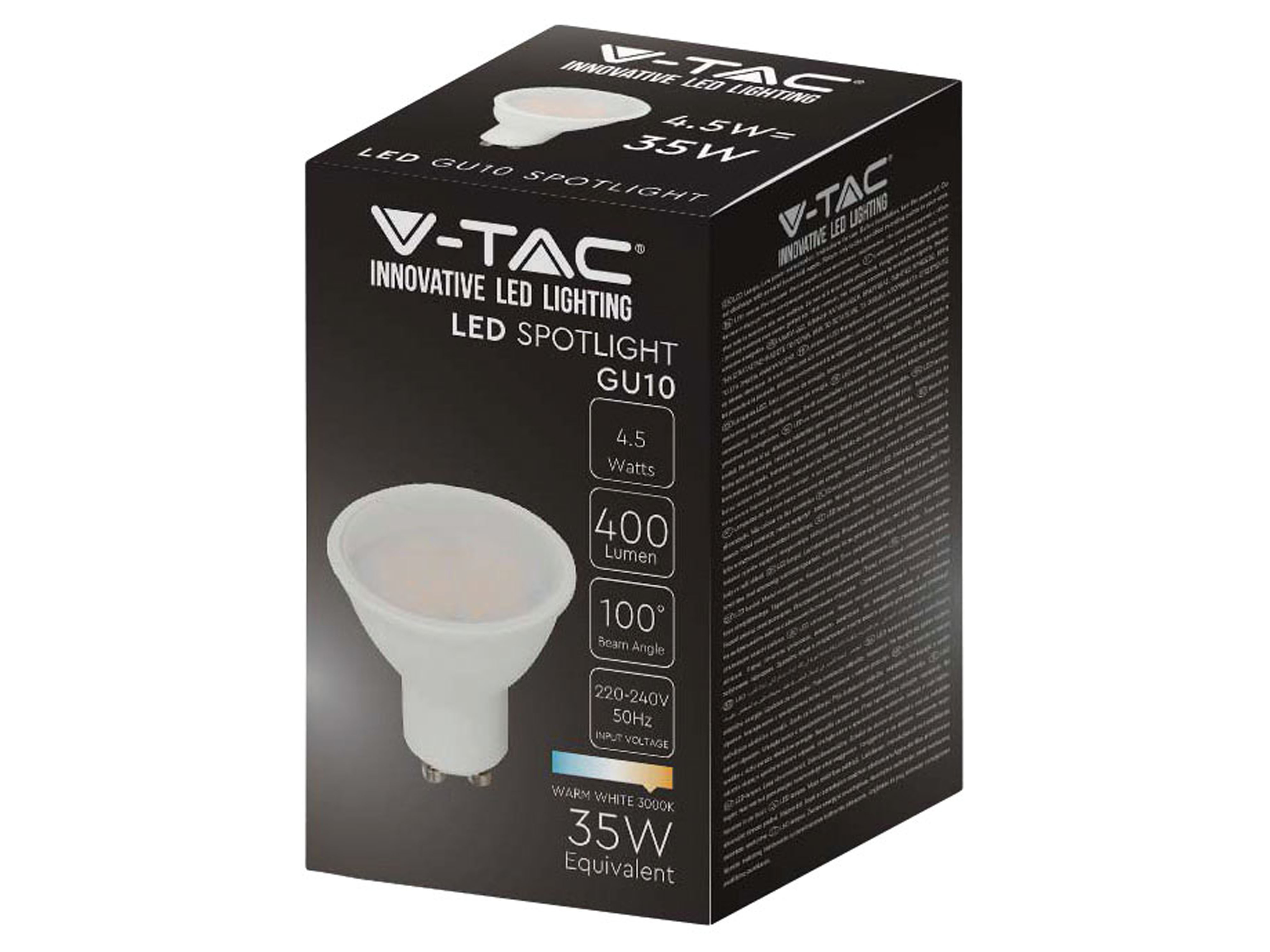 V-TAC LED-SMD-Lampe, PAR16, GU10, EEK: F, 4,5W, 400lm, 3000K, 10 Stück