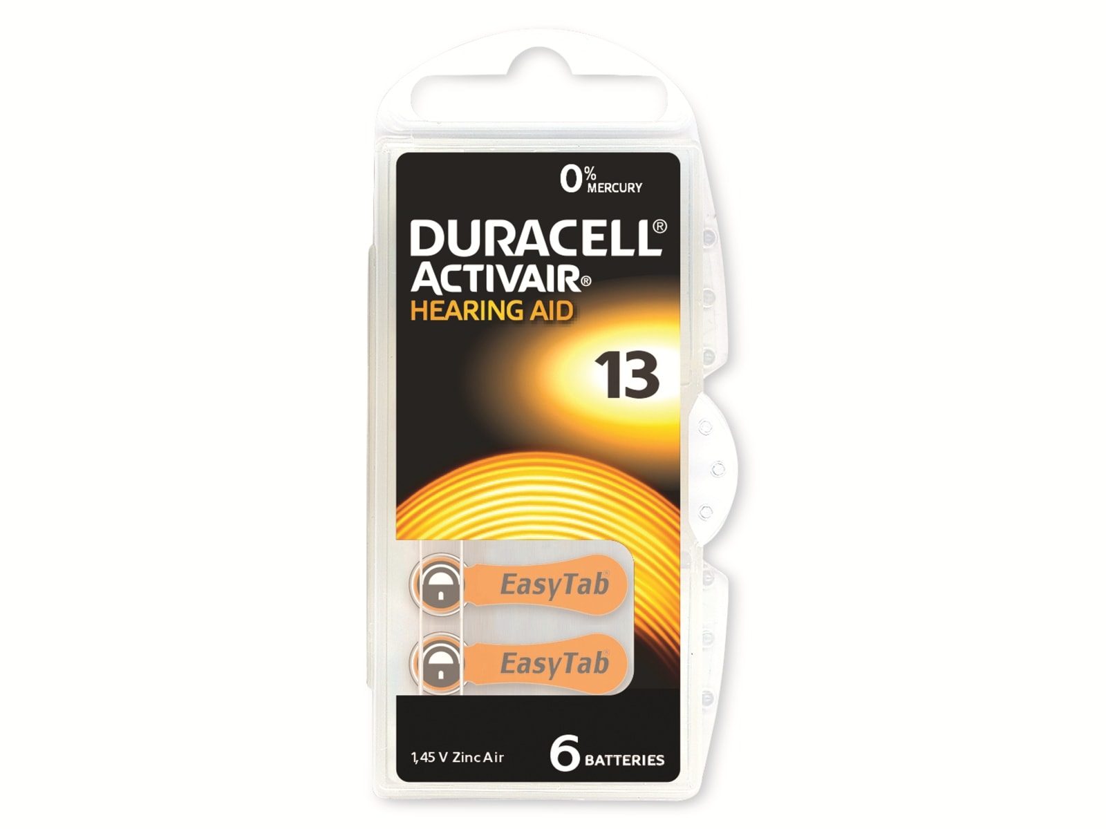 DURACELL Zinc Air-Knopfzelle Typ 13, 1.45V, Activair, 6 Stück