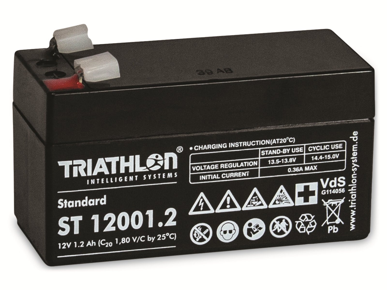 TRIATHLON Bleiakku, 12V/1200mAh, VdS-Zulassung, Faston 4,8mm