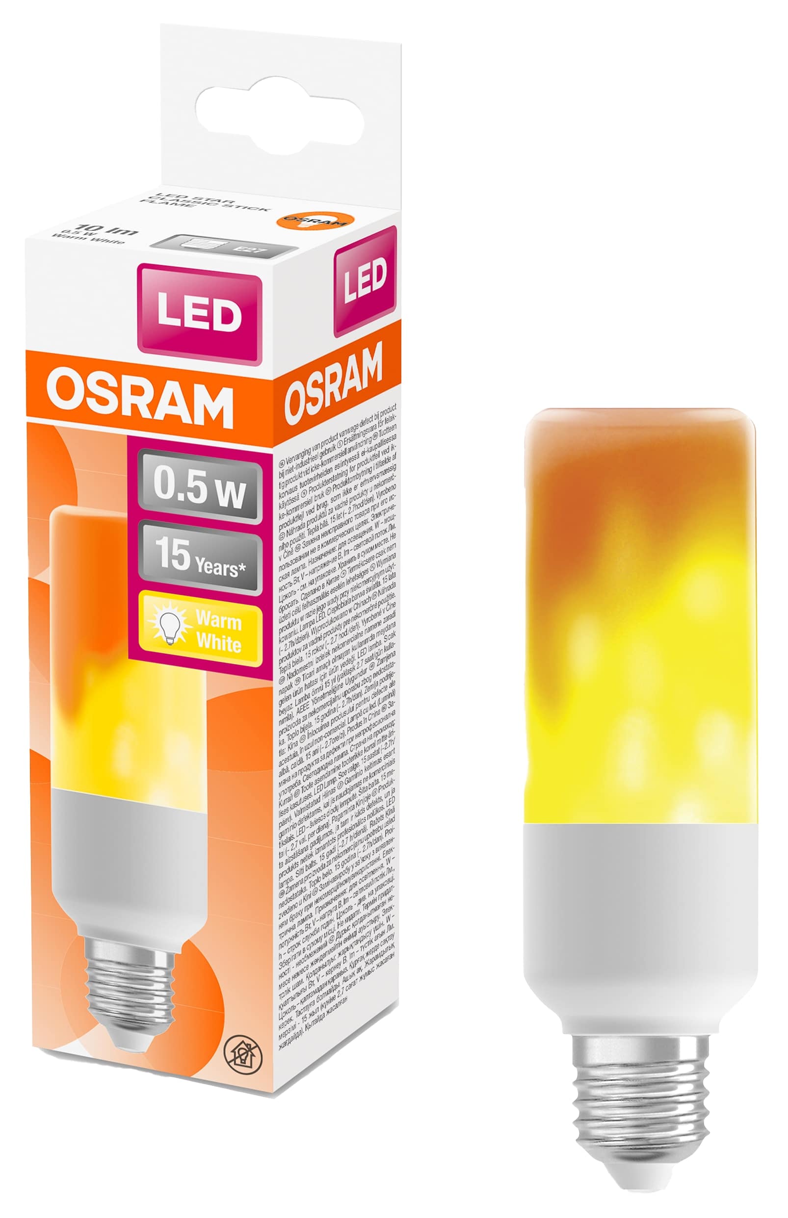 OSRAM Deko LED-Lampe Star Classic Stick Flame, E27, 0,5 W, 10 lm, 1500 K, Flammeffekt