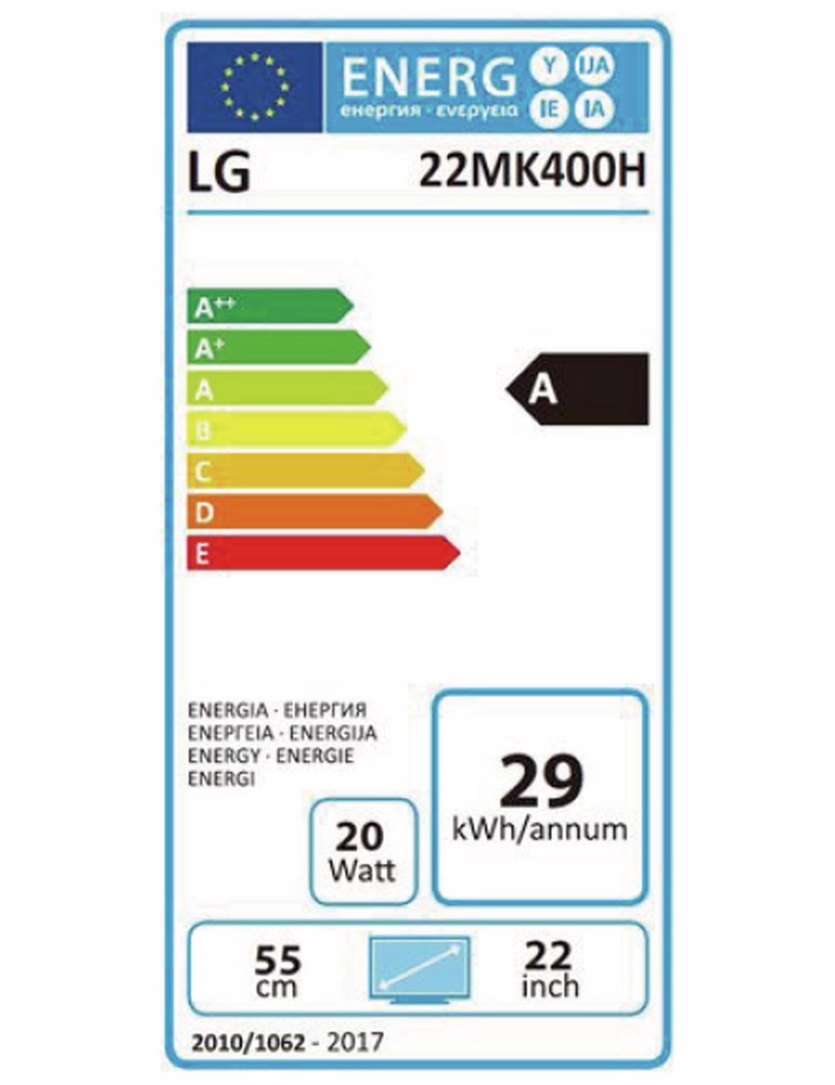 LG TFT-Monitor 22MK400H-B, 21,5", EEK: E, HDMI, VGA