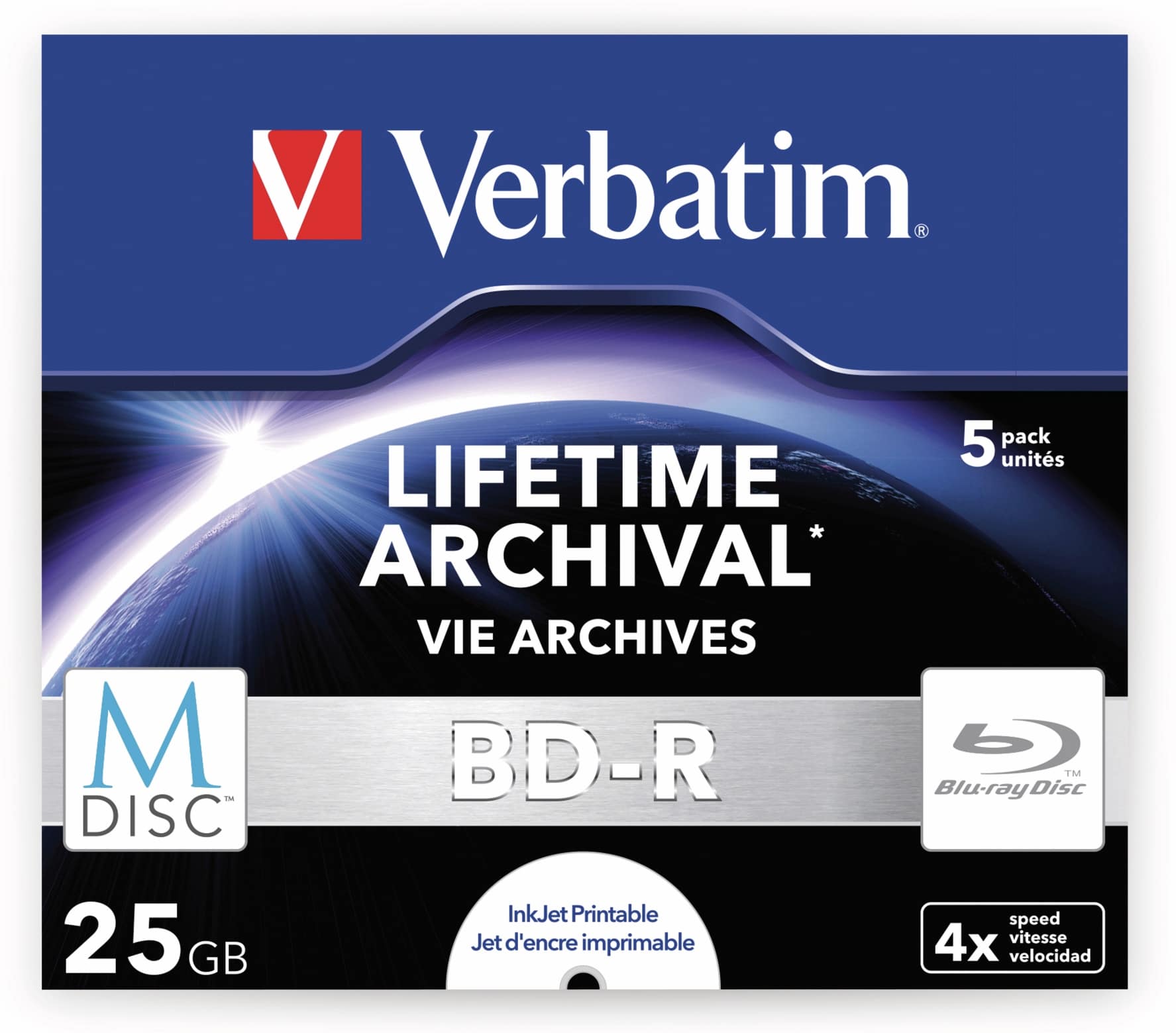 VERBATIM M-Disc BD-R, 25 GB, 5 Stück, Bedruckbar