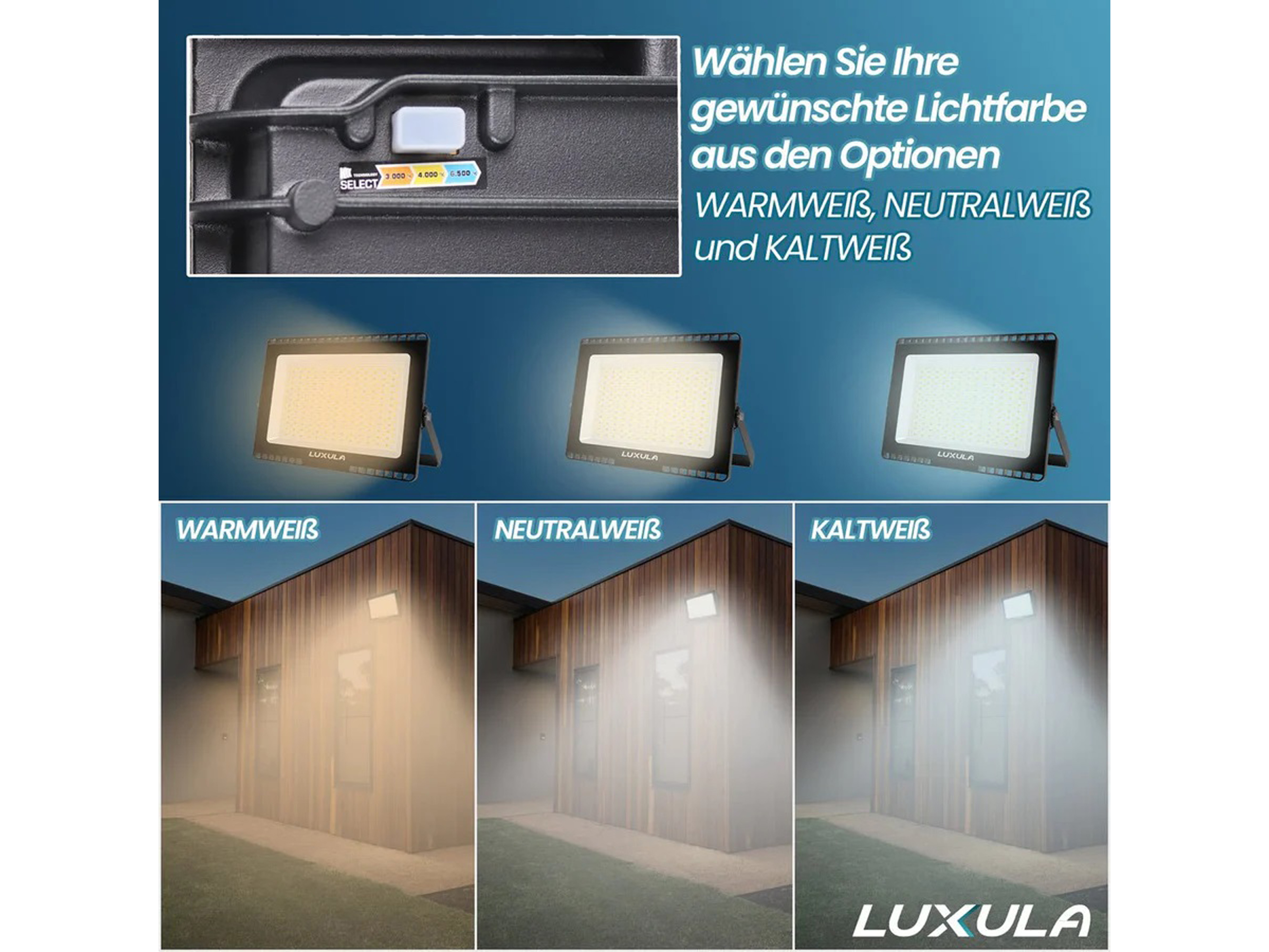 LUXULA LED-Fluter, EEK: F, 100W, 10000lm, CCT, schwarz