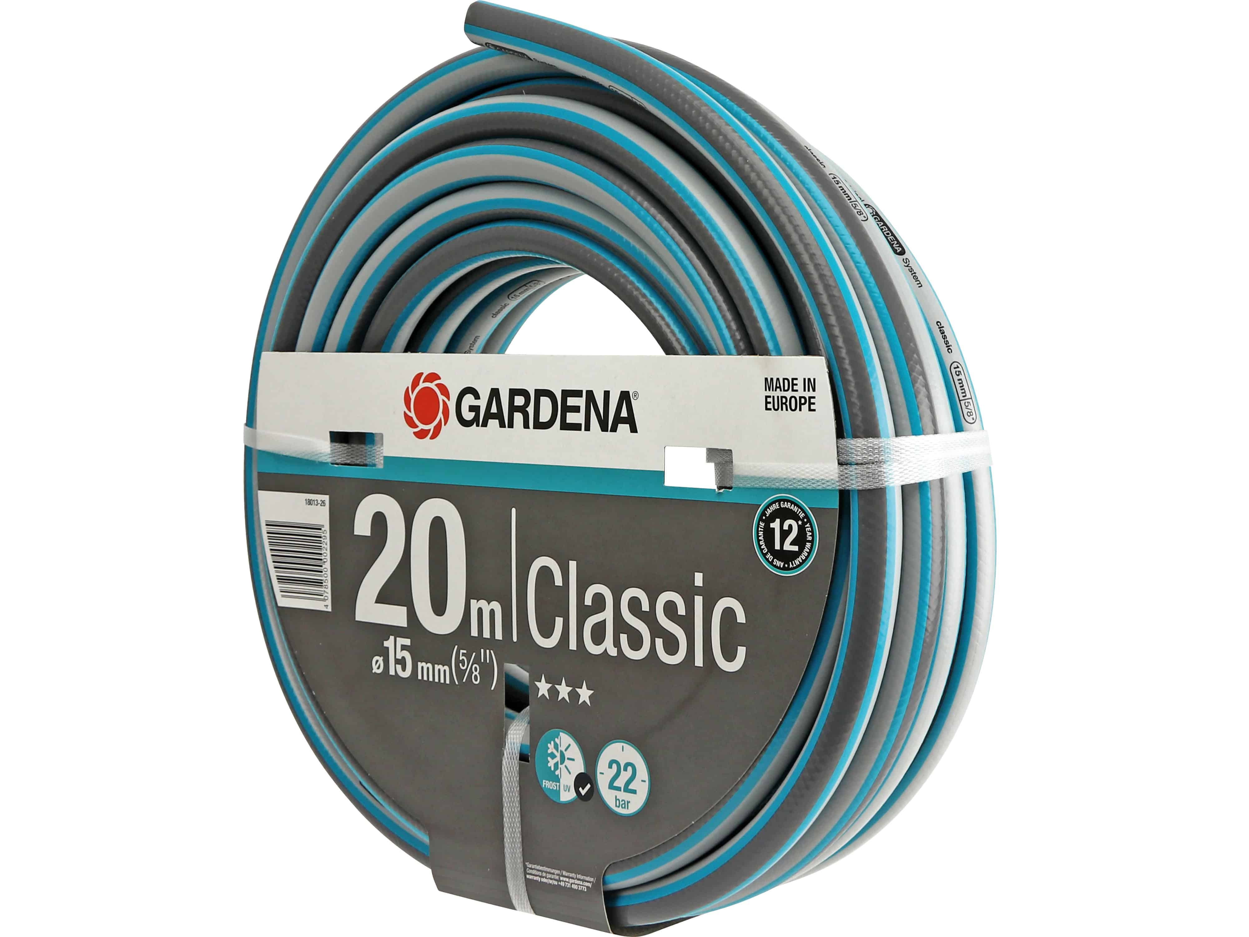 GARDENA Gartenschlauch-Set 18013-26 Classic, 20 m, 15 mm (5/8"), Schlauchverbinder 18215-20