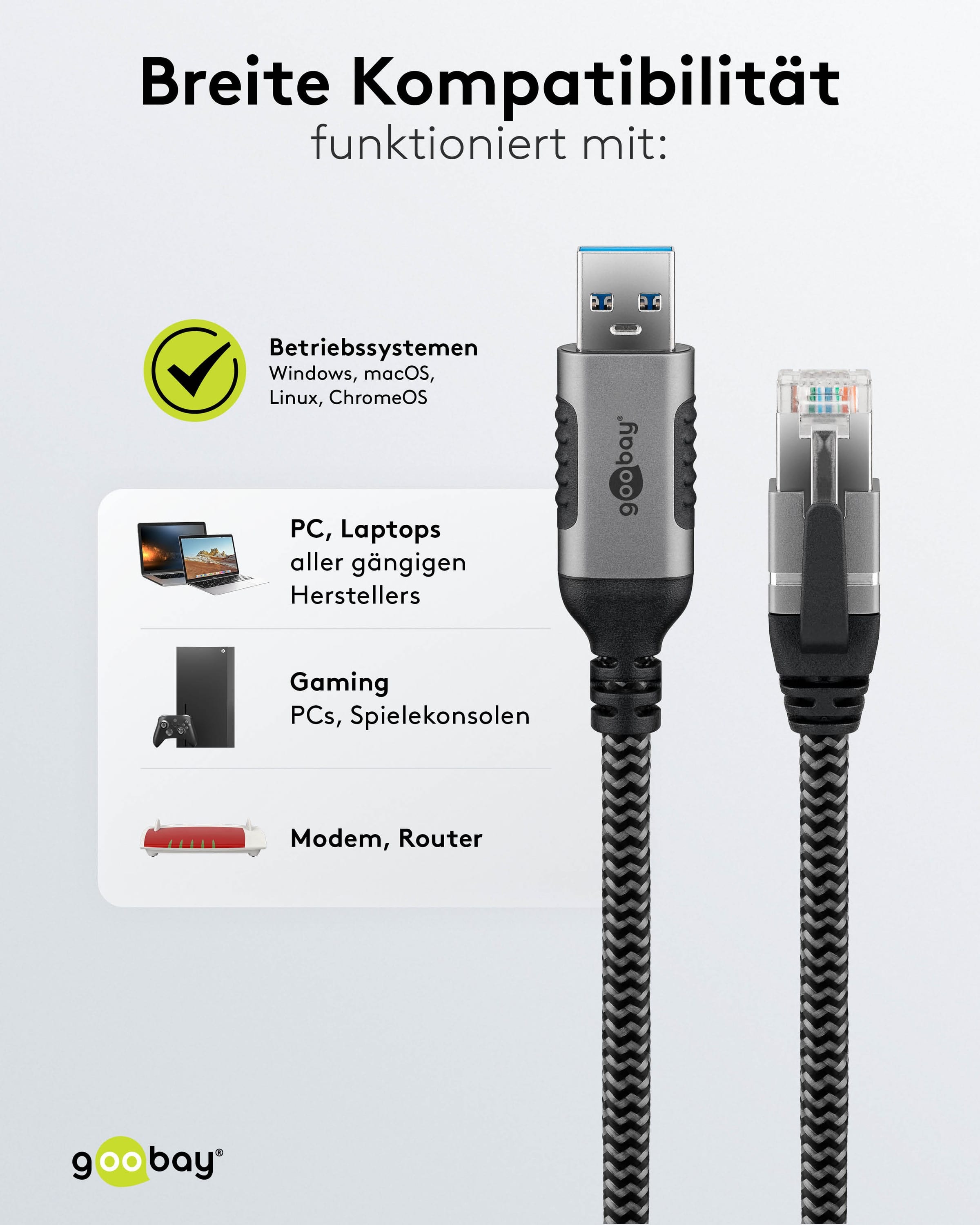 GOOBAY Ethernet-Kabel CAT6 USB-A 3.0 auf RJ45 15m