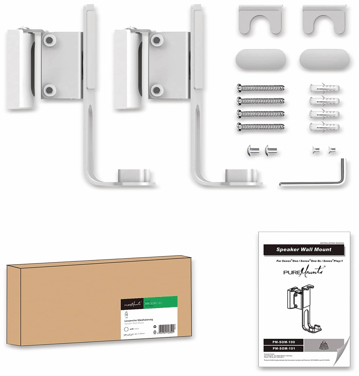 PUREMOUNTS Lautsprecher-Wandhalterung PM-SOM-101, für Sonos One, SL, Play1