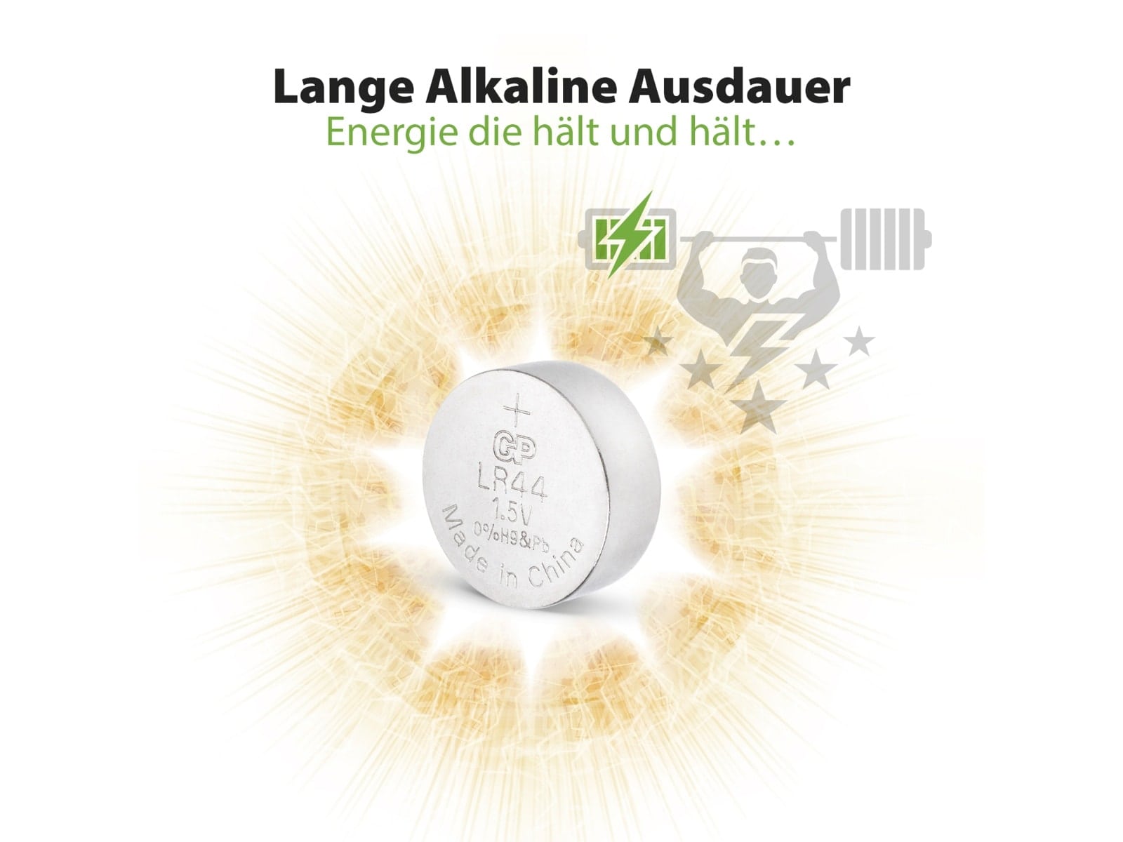 GP Knopfzelle LR44, Alkaline, 1,5 V-, 5 Stück