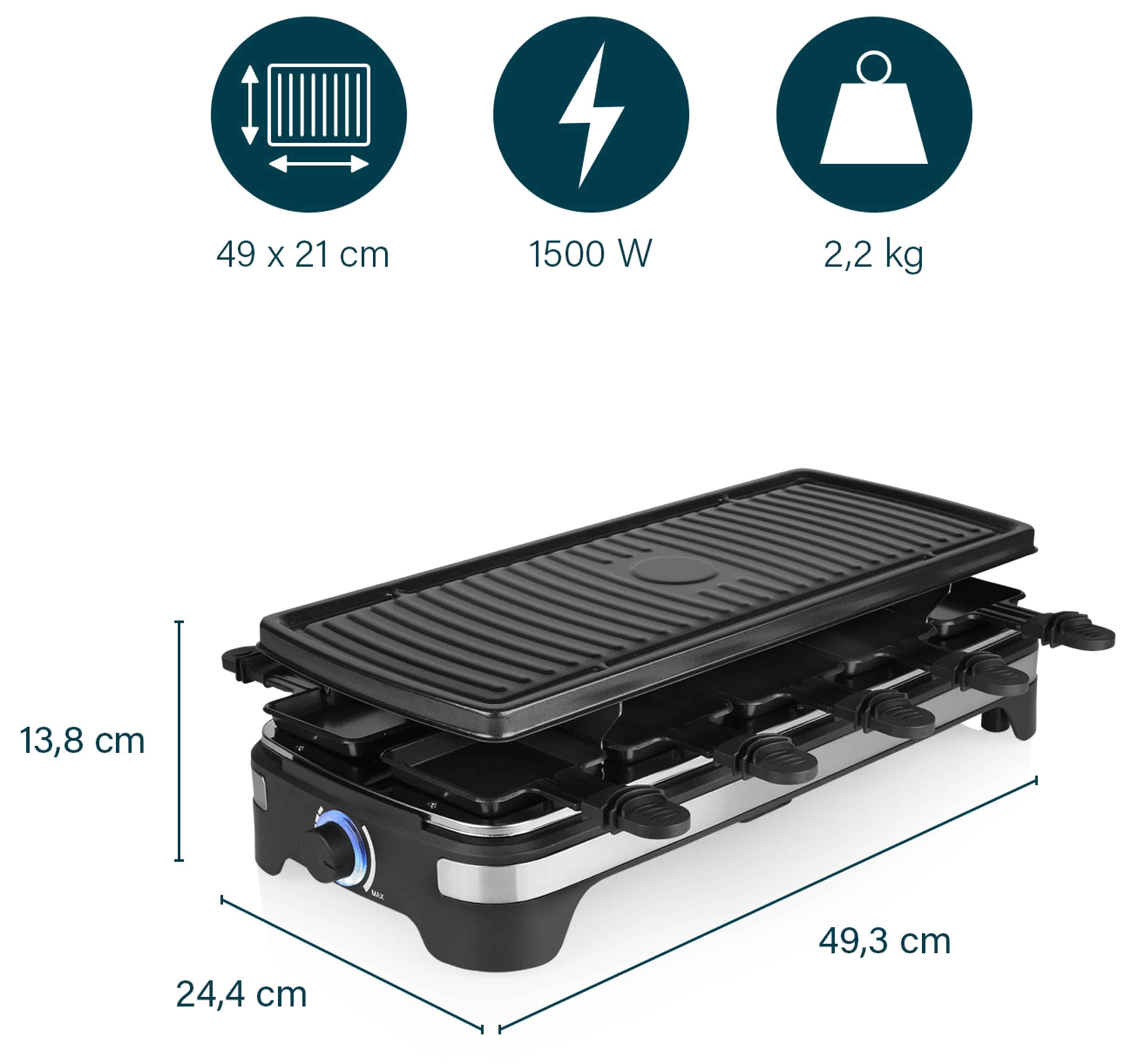 PRINCESS Raclette 10, 1500 W, 10 Personen, regelbares Thermostat