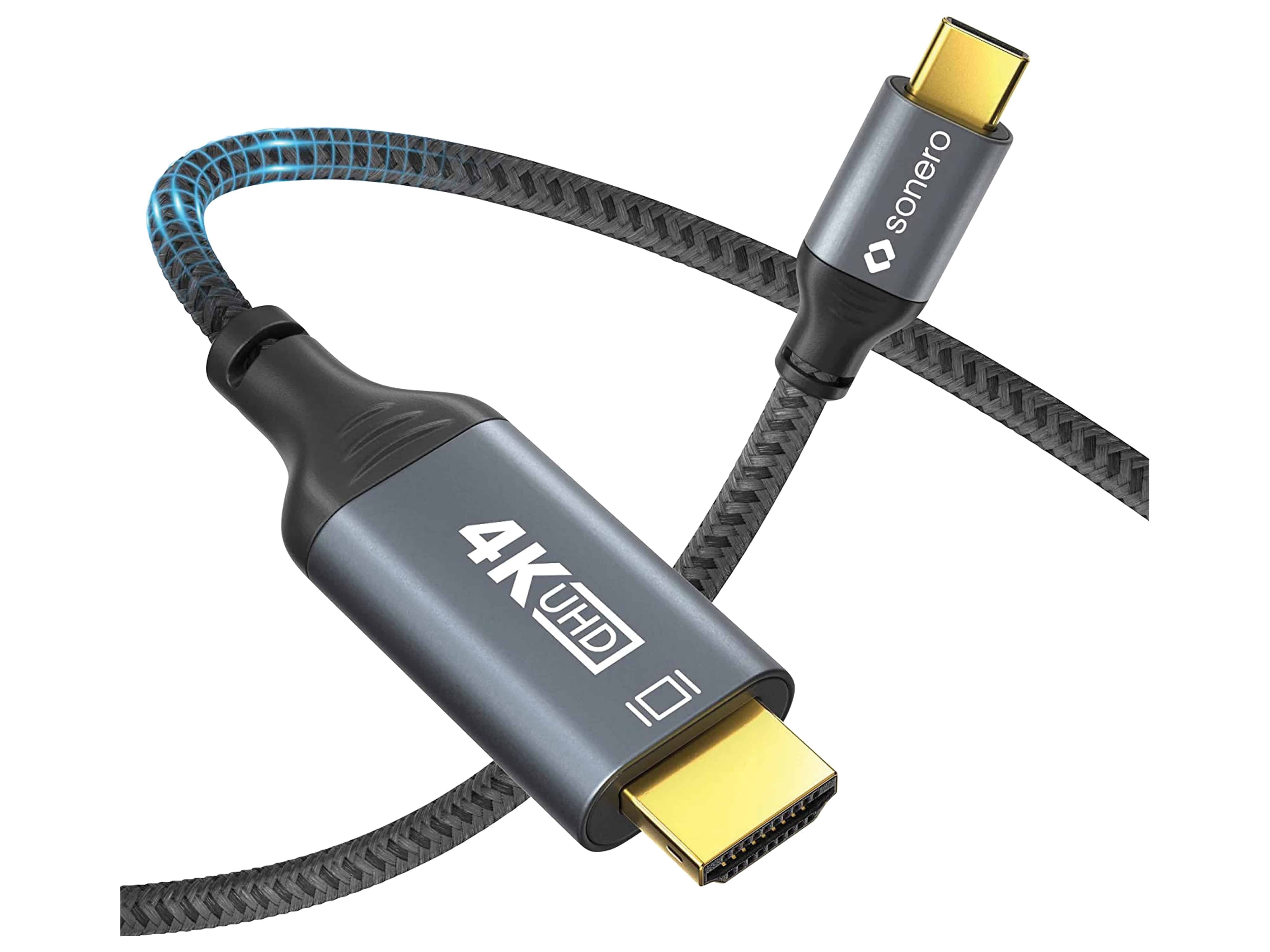 SONERO USB-C/HDMI-Kabel, 4K60, 18Gbps, Stecker/Stecker, grau/schwarz, 2 m