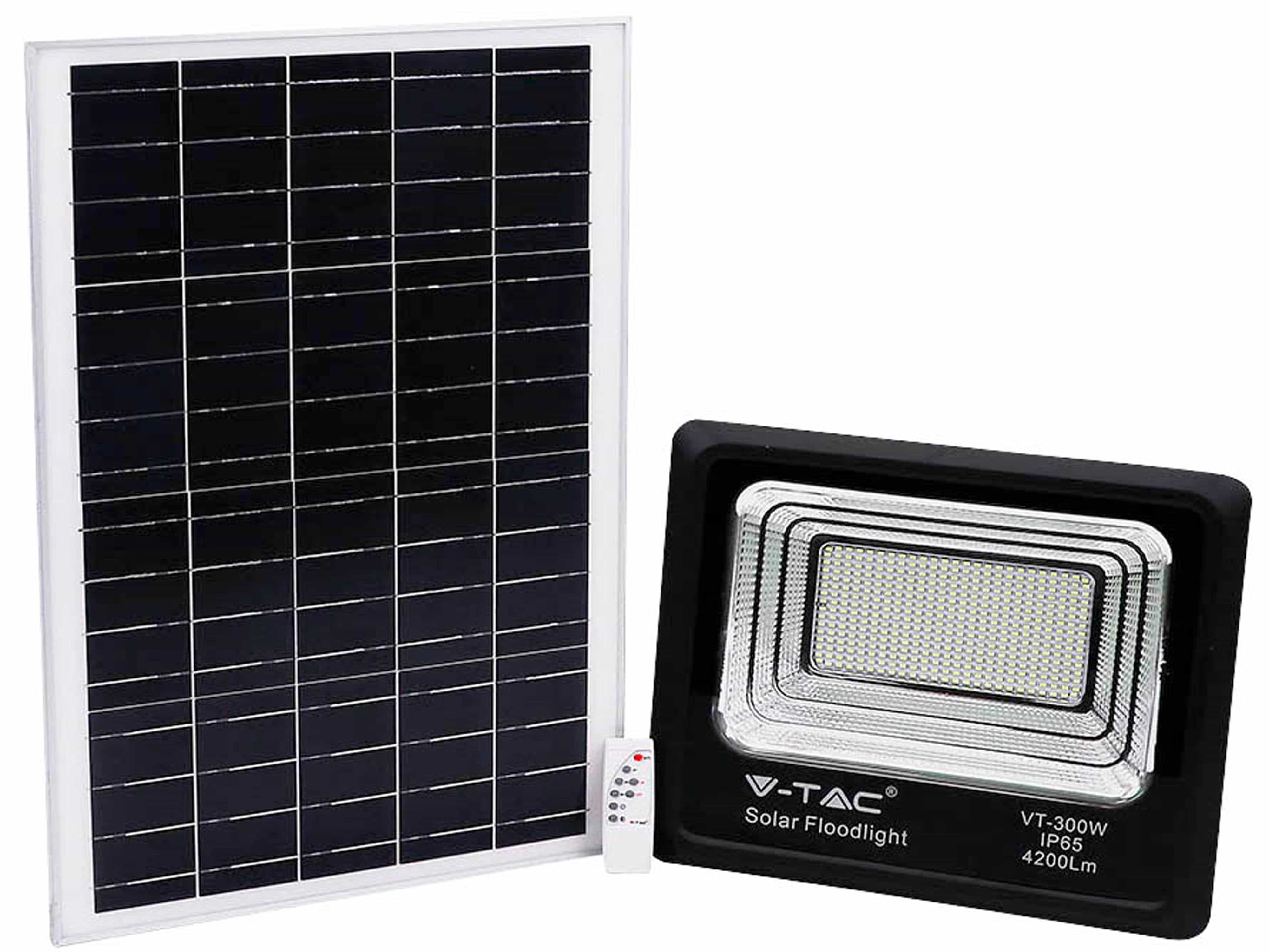 V-TAC Solar LED-Fluter VT-300W, 50 W, 6000 K, mit Panel + Fernbedienung