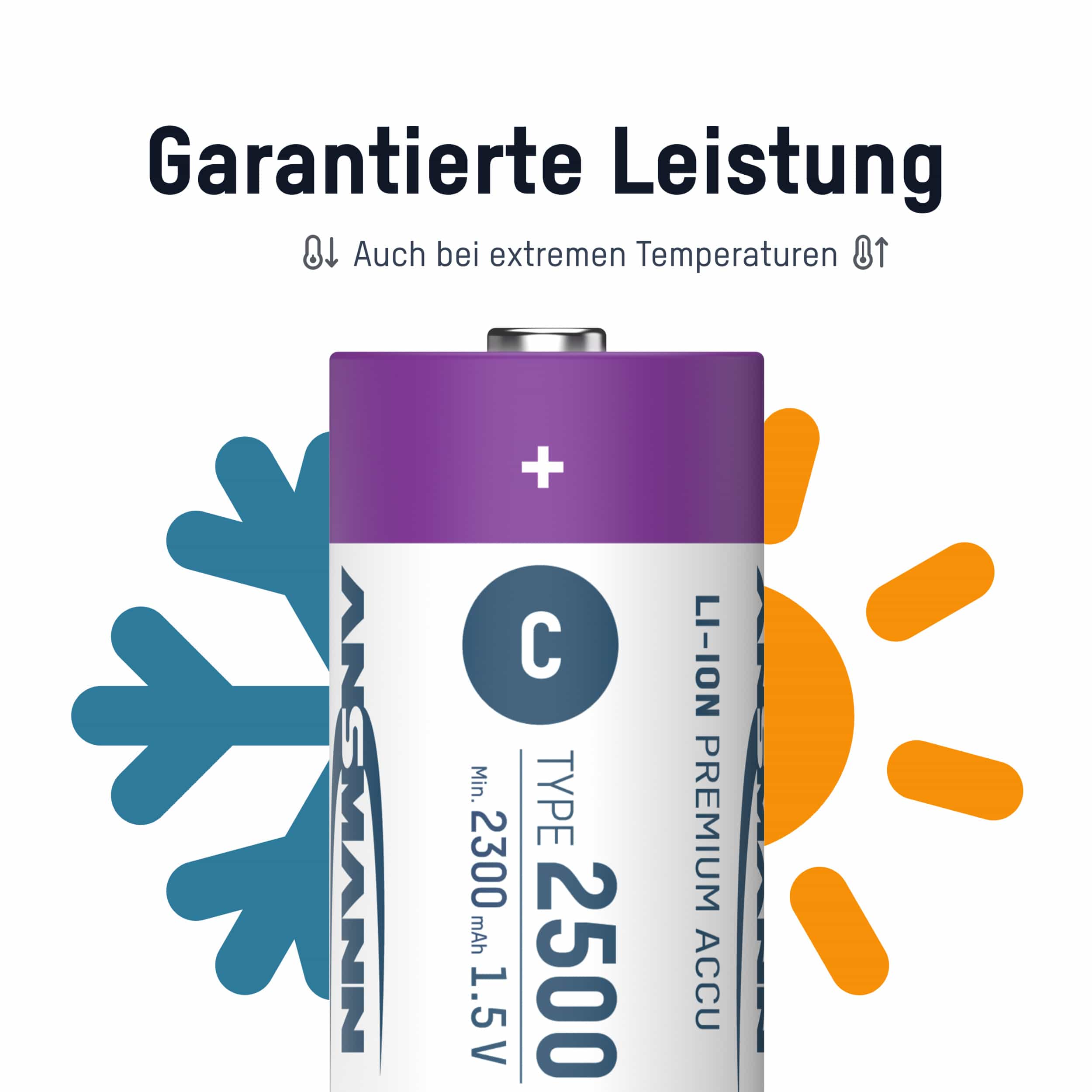 ANSMANN Li-Ion Baby-C-Akku, Typ 2500 (min. 2300mAh), 2 Stück