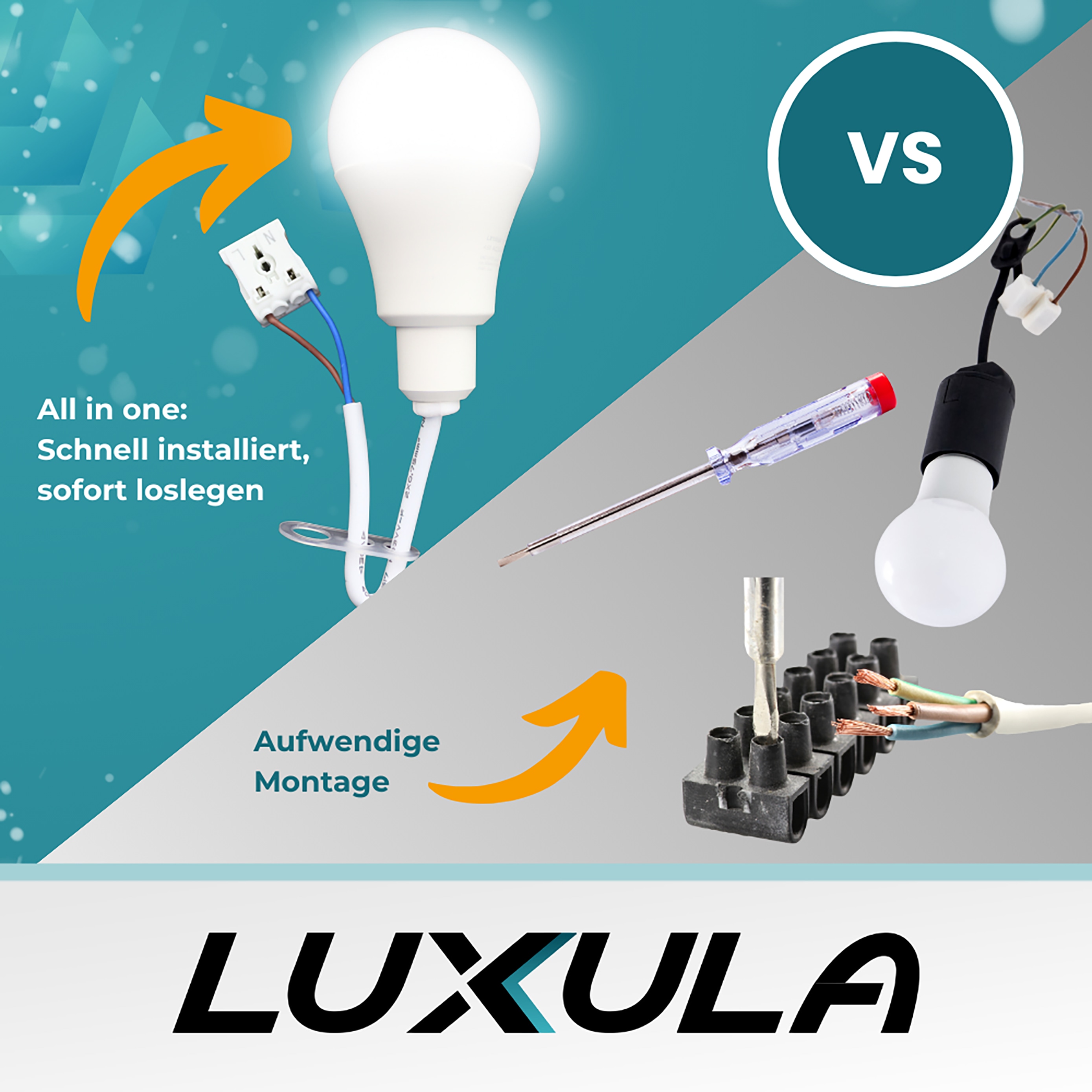 LUXULA LED Renovierungslampe LX100204, 11W, 1150lm, 4000K, mit Kabel und Klemme