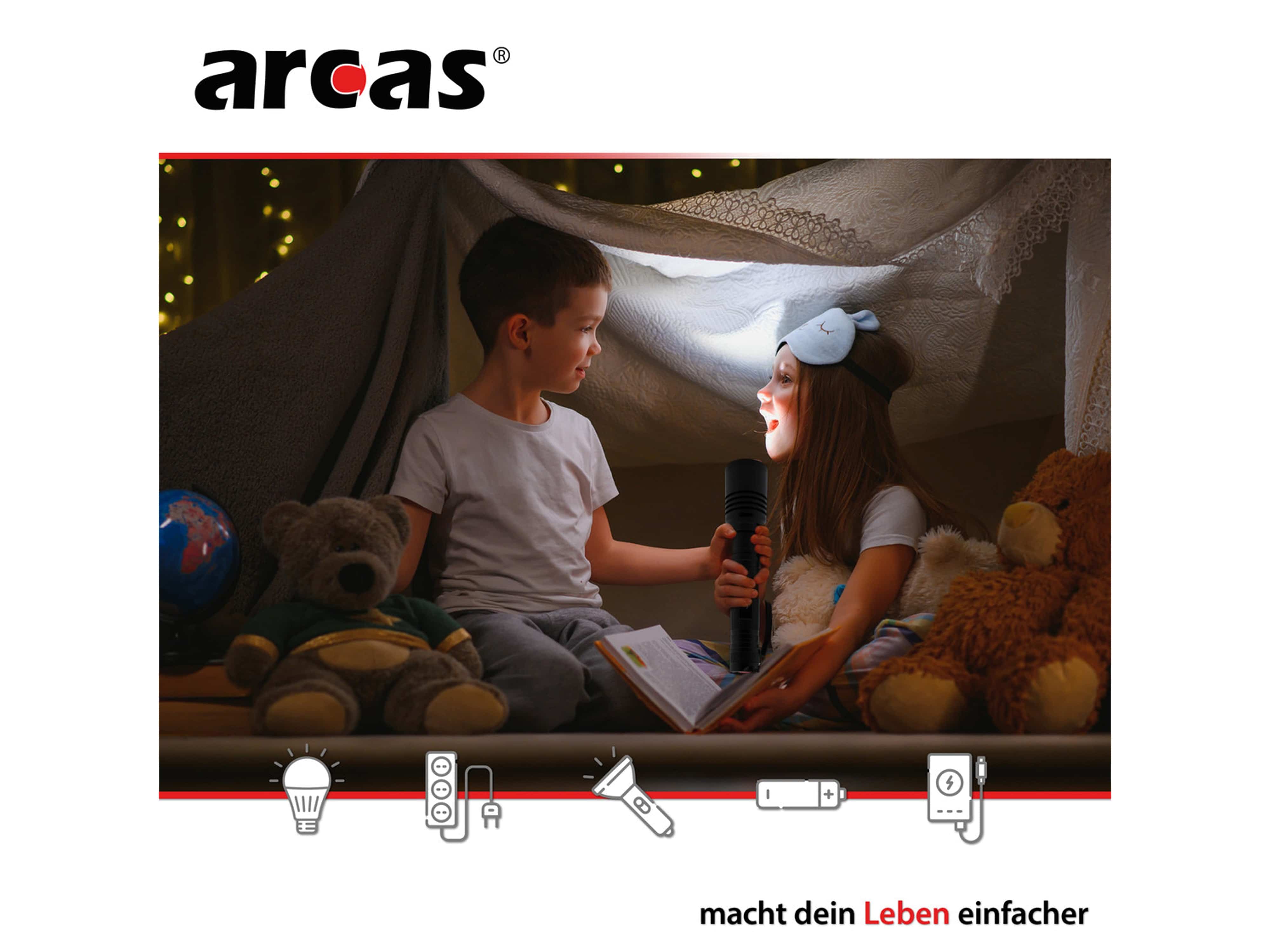 ARCAS LED-Taschenlampe, 18 W, 1600 lm, Zoom, Aluminium, schwarz