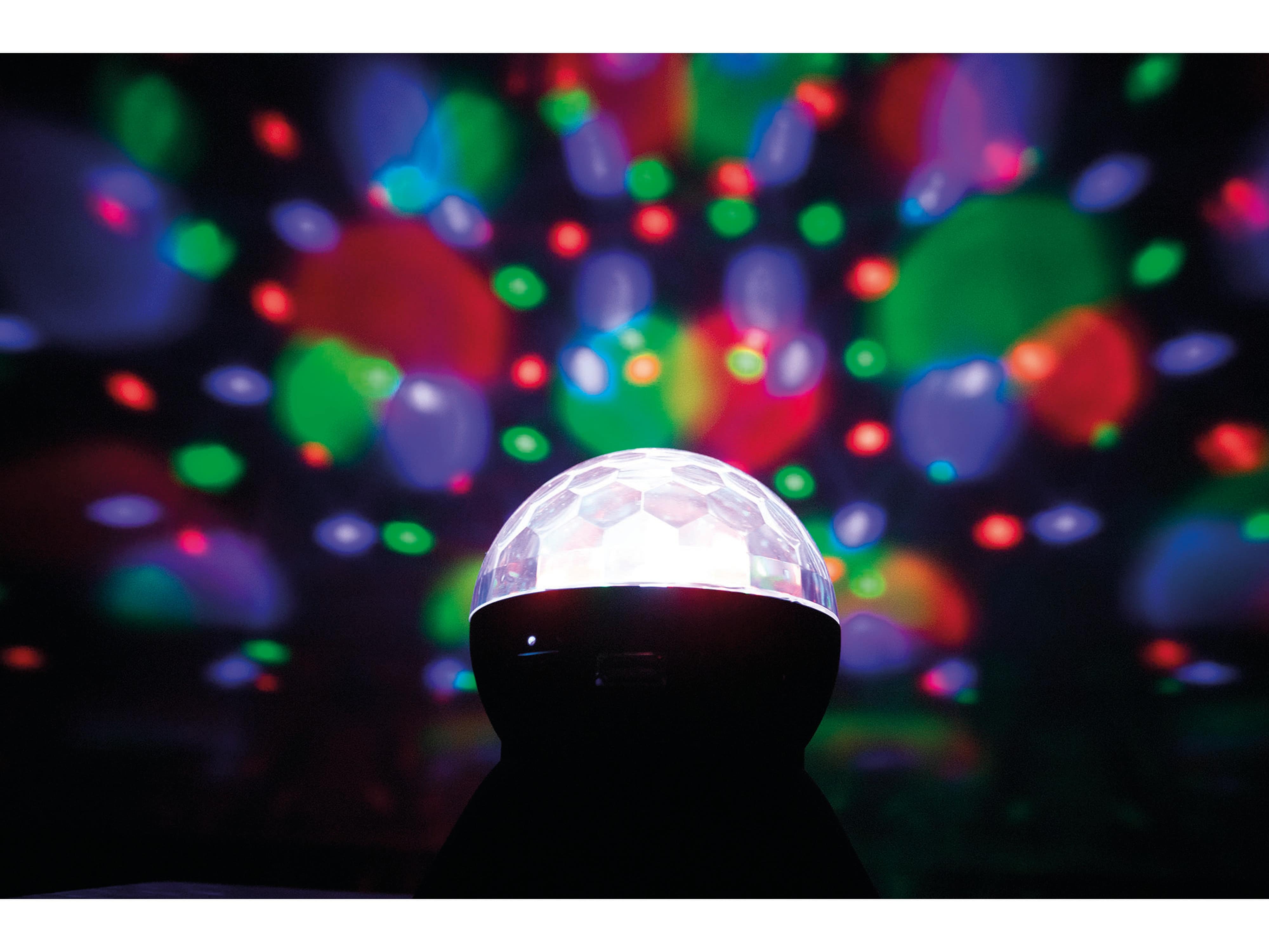 MANHATTAN Lautsprecher mit Discokugel mit bunten LED-Effekten, schwarz