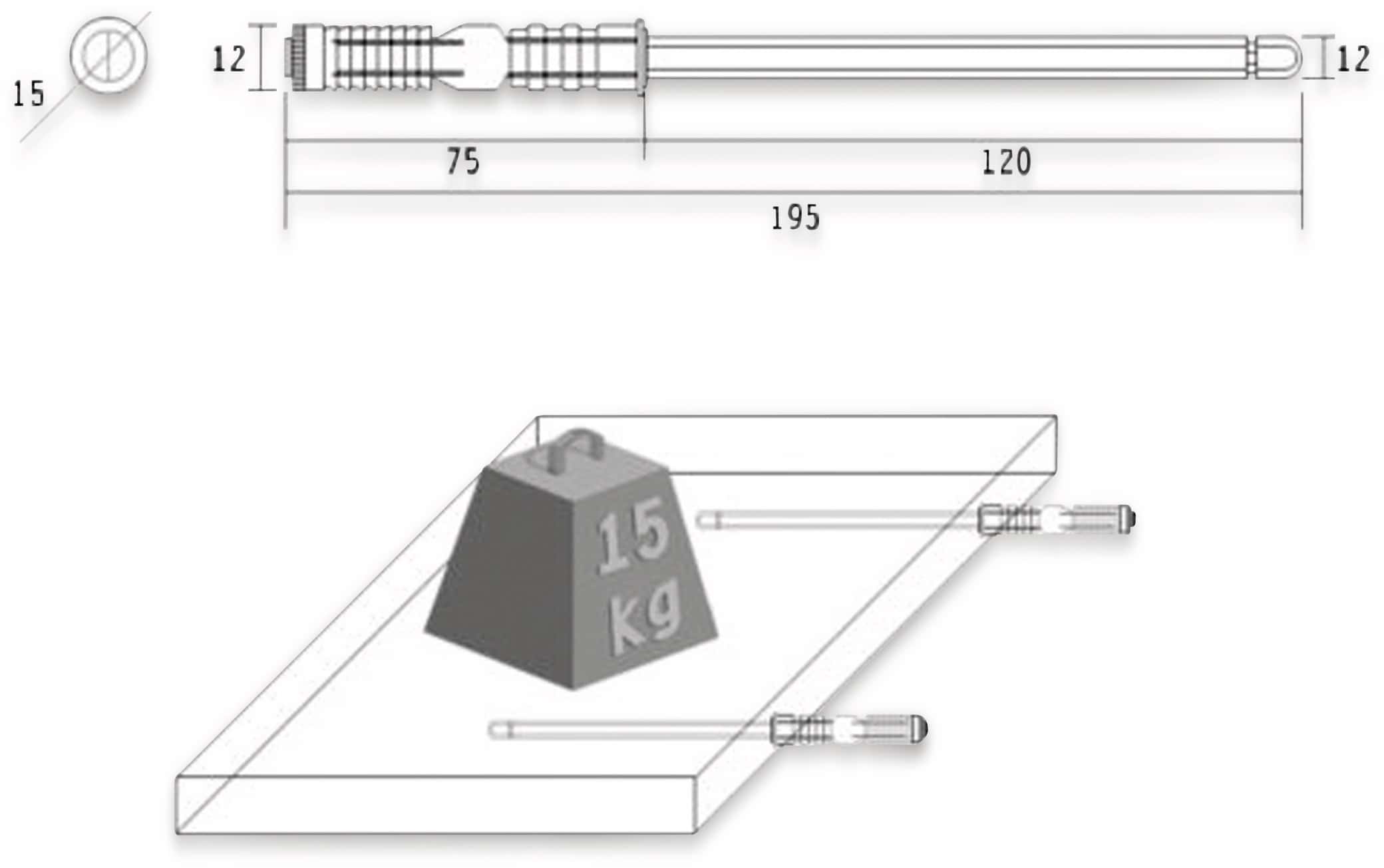 Regalbodenträger, Tablarträger, M12x120 mm