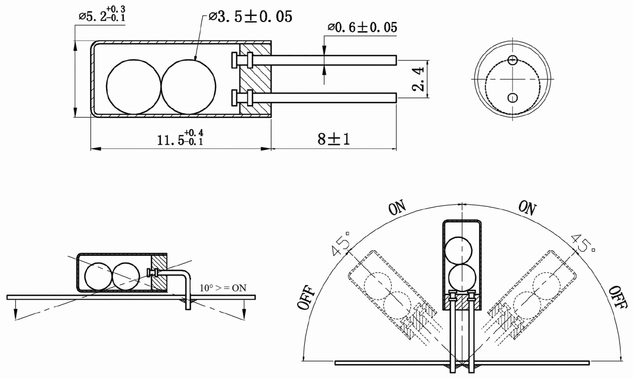 Neigungs-Sensor, SW-520D, 5x13mm, 45°